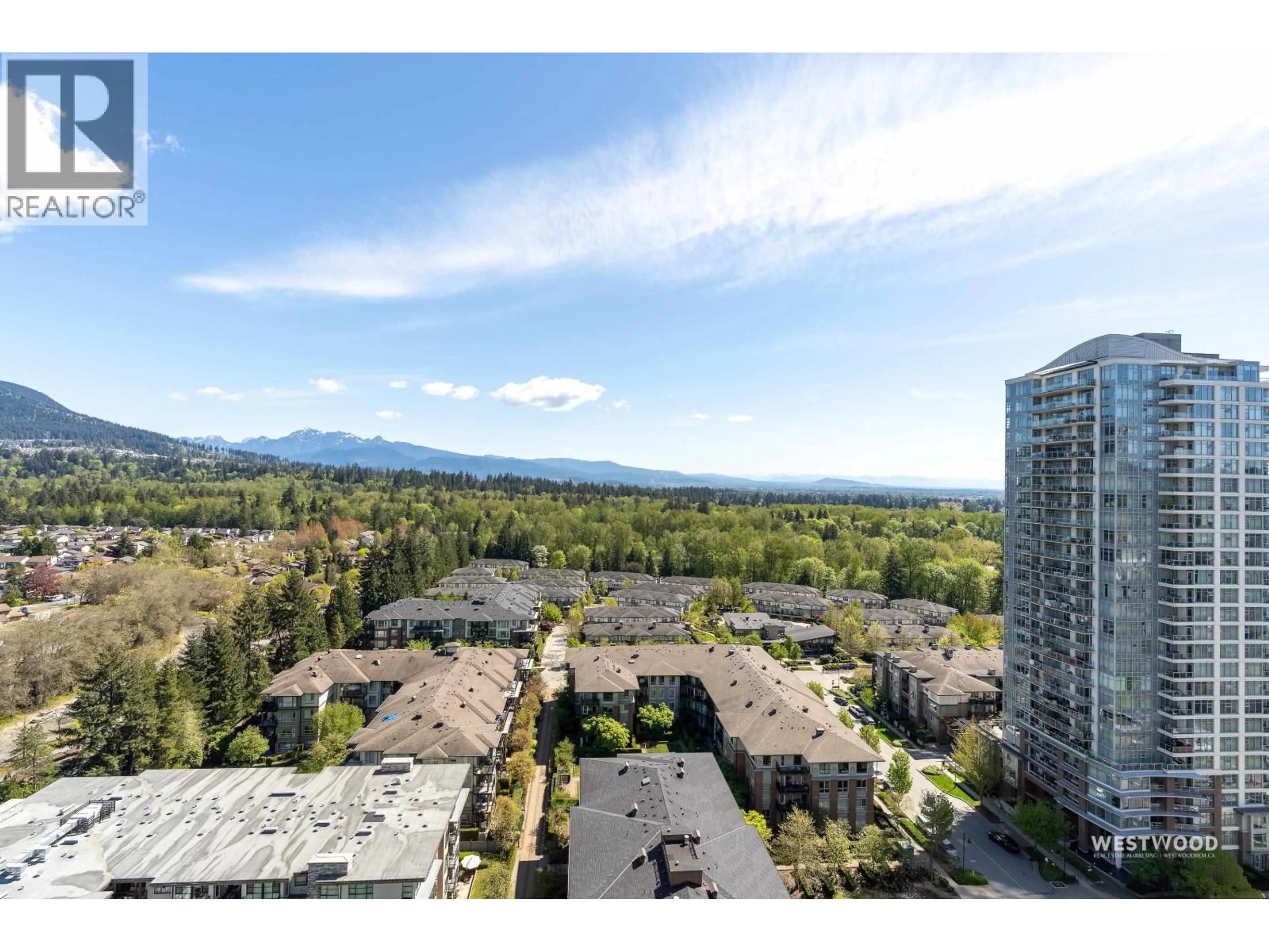 A pic from outside/outdoor area/front of a property/back of a property/a pic from drone, mountain view for 2301 - 3093 WINDSOR GATE, Coquitlam British Columbia V3B0N2