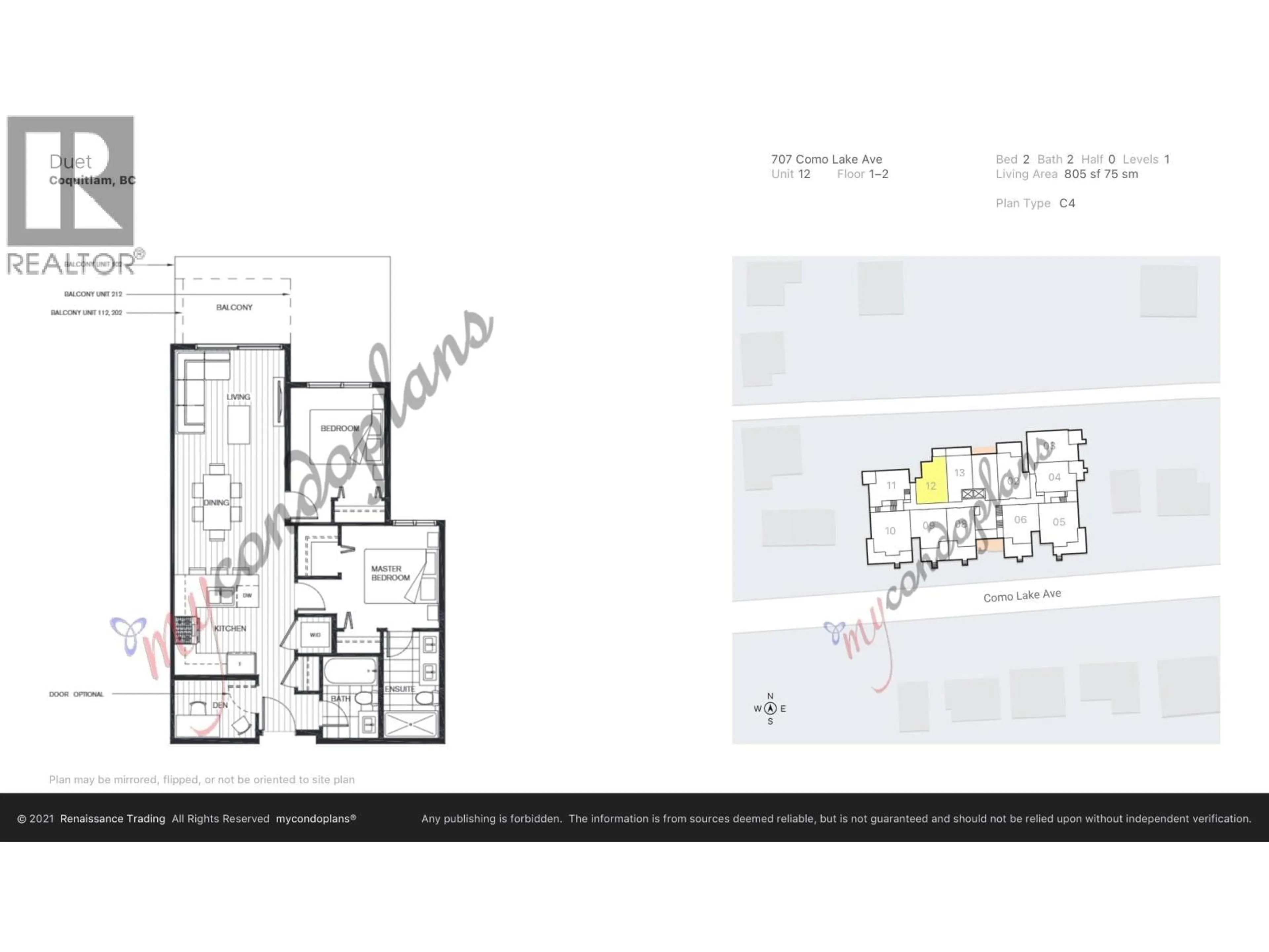 Floor plan for 212 - 707 COMO LAKE AVENUE, Coquitlam British Columbia V3J0J5