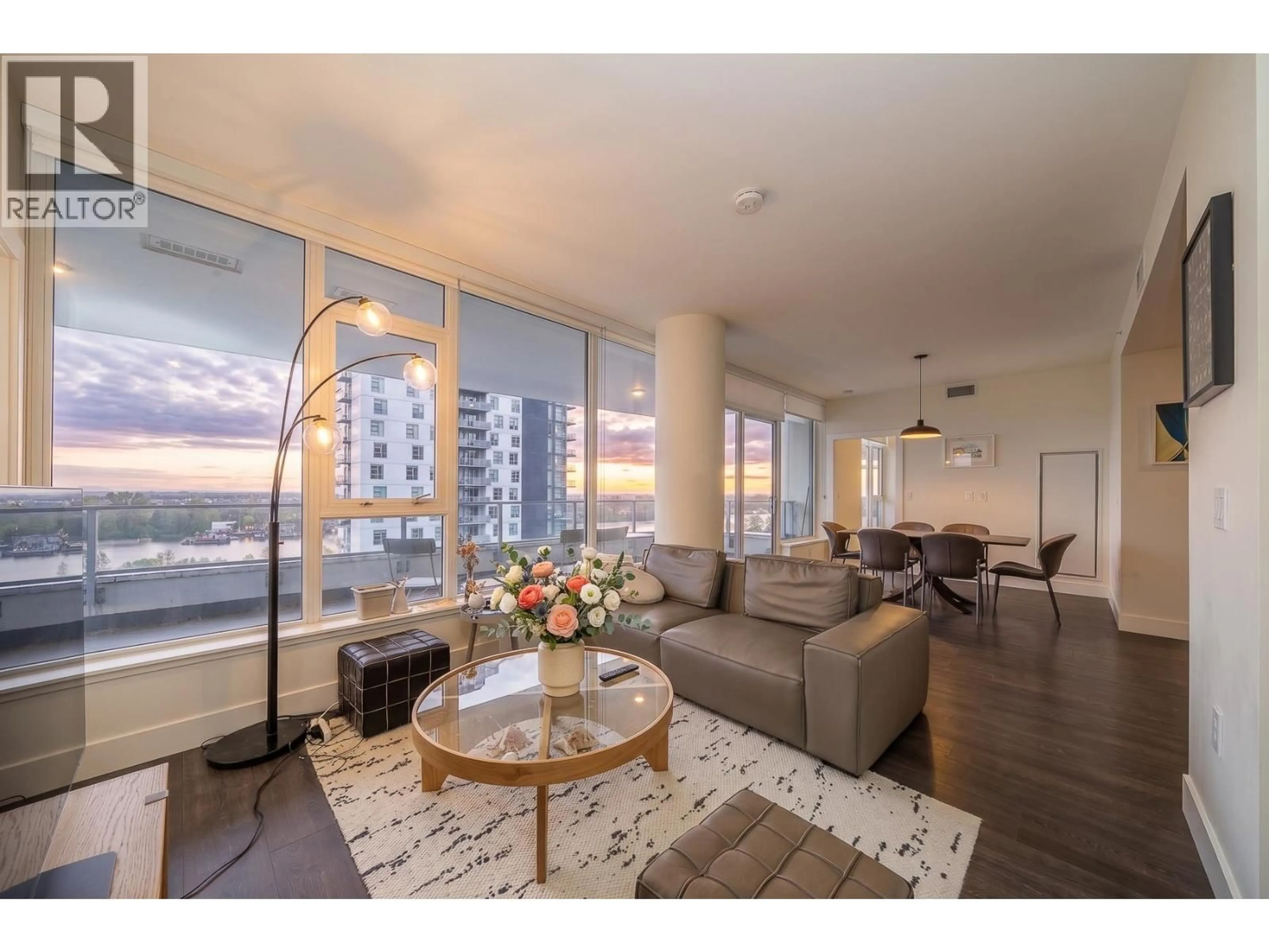 Living room with furniture, wood/laminate floor for 1402 - 3438 SAWMILL CRESCENT, Vancouver British Columbia V5S0E3