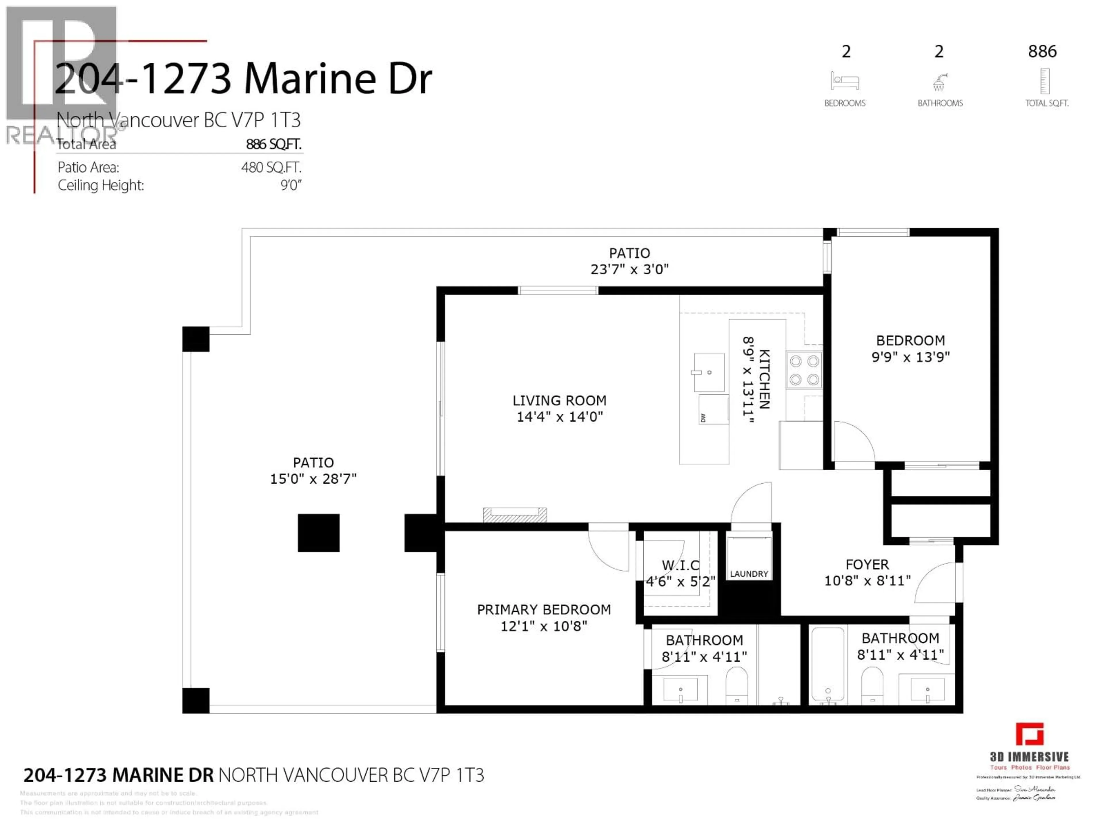 Floor plan for 204 - 1273 MARINE DRIVE, North Vancouver British Columbia V7P1T3