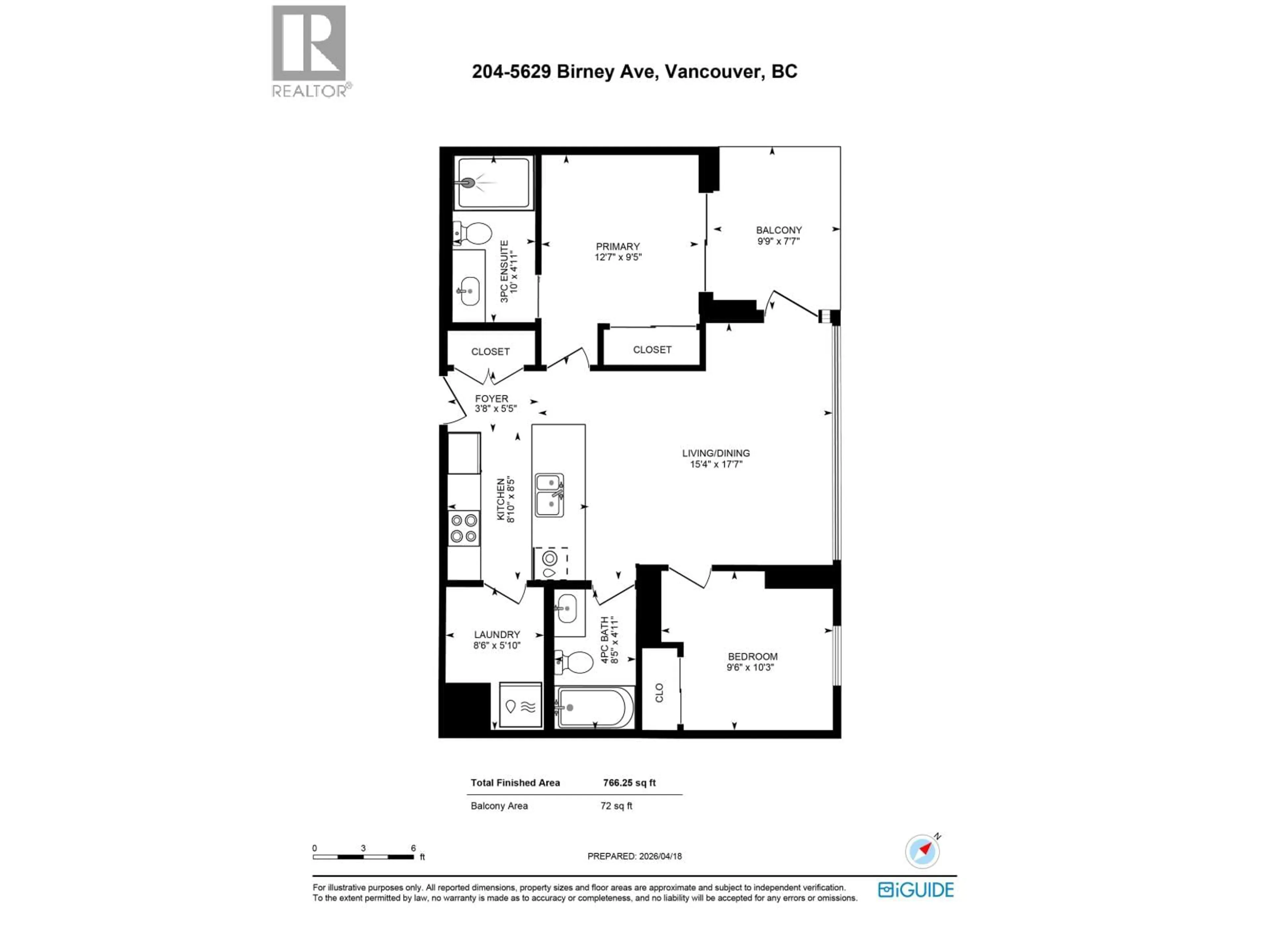 Floor plan for 204 - 5629 BIRNEY AVENUE, Vancouver British Columbia V6S0L5