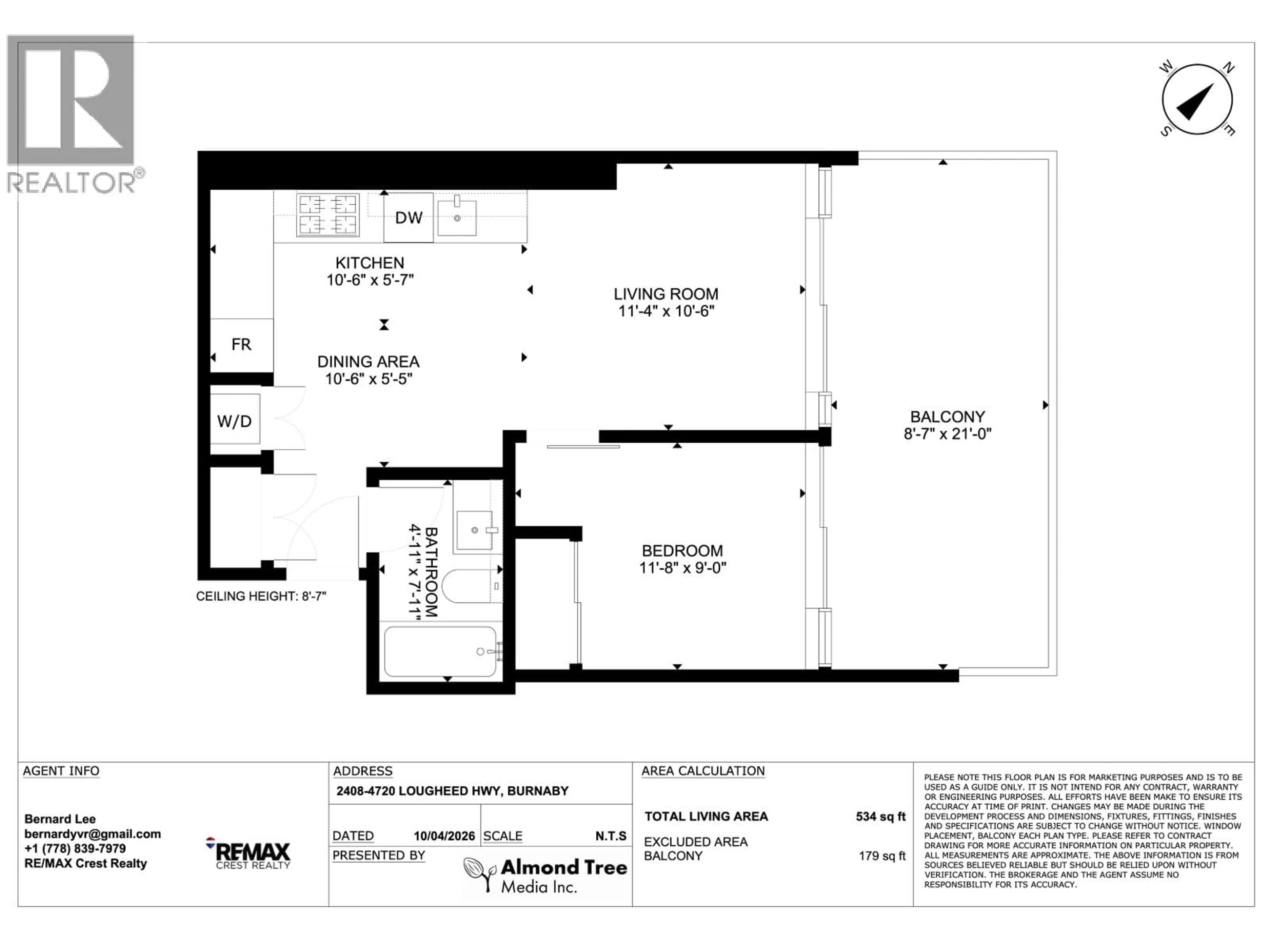 Floor plan for 2408 - 4720 LOUGHEED HIGHWAY, Burnaby British Columbia V5C0M8