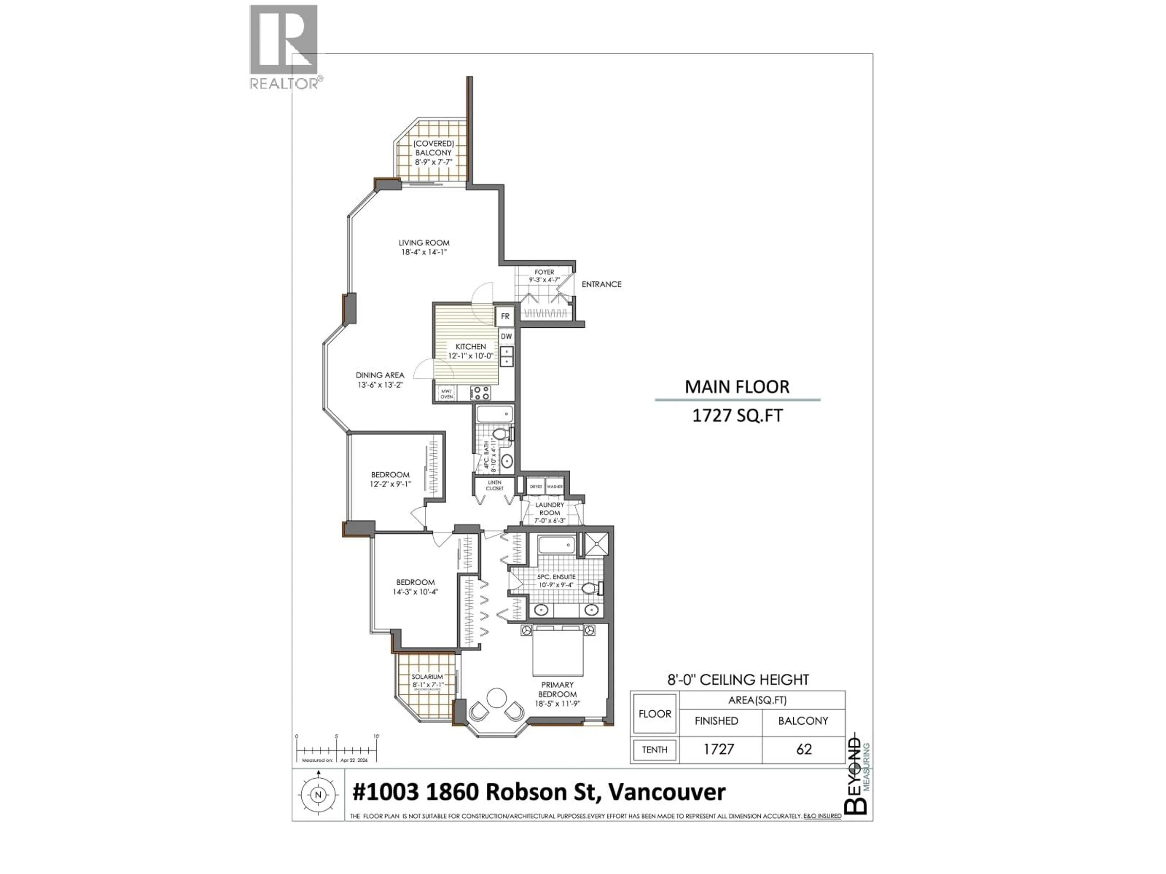 Floor plan for 1003 - 1860 ROBSON STREET, Vancouver British Columbia V6G3C1