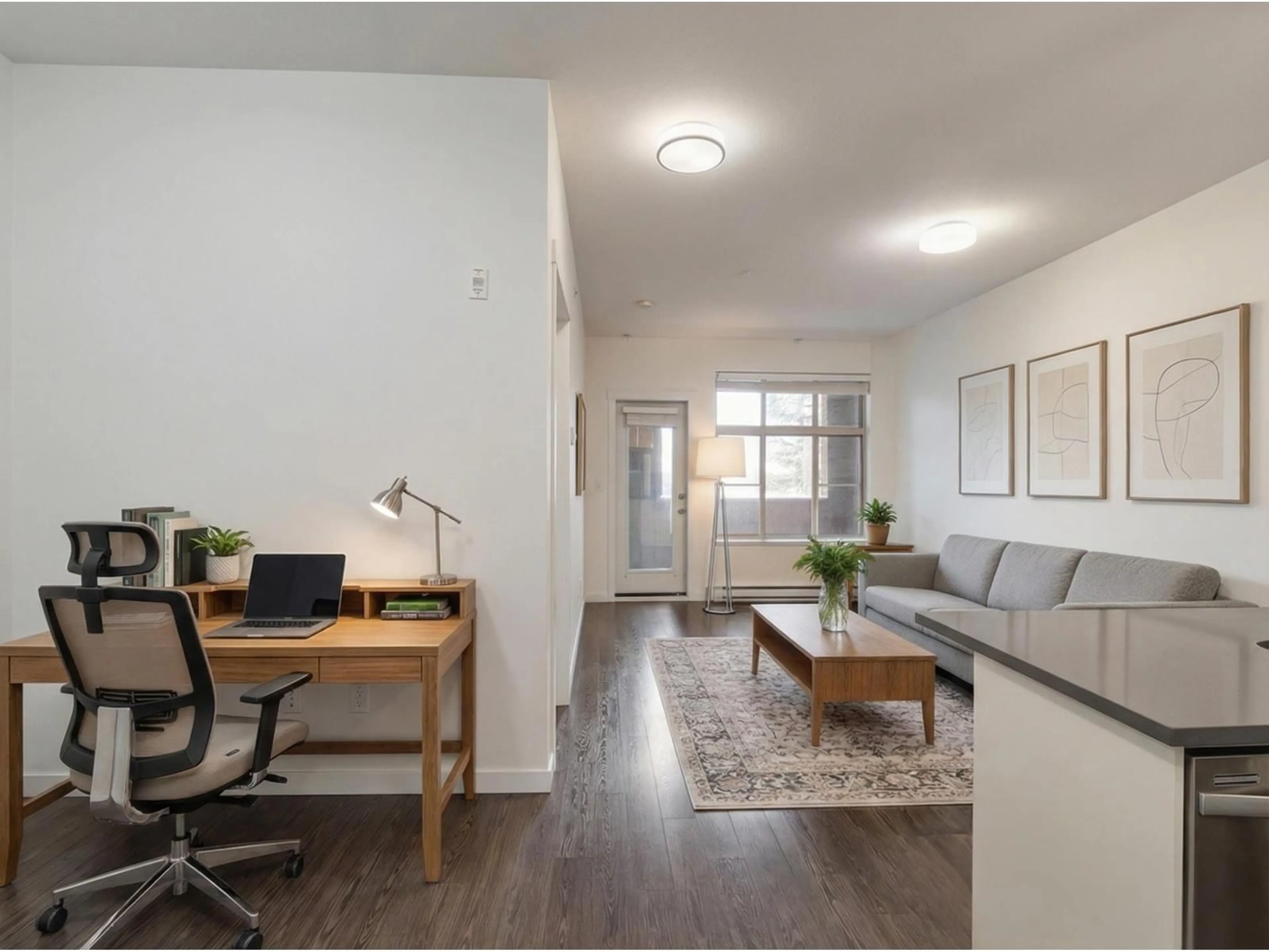 Living room with furniture, wood/laminate floor for 317 - 2855 156 STREET, Surrey British Columbia V3Z3Y3