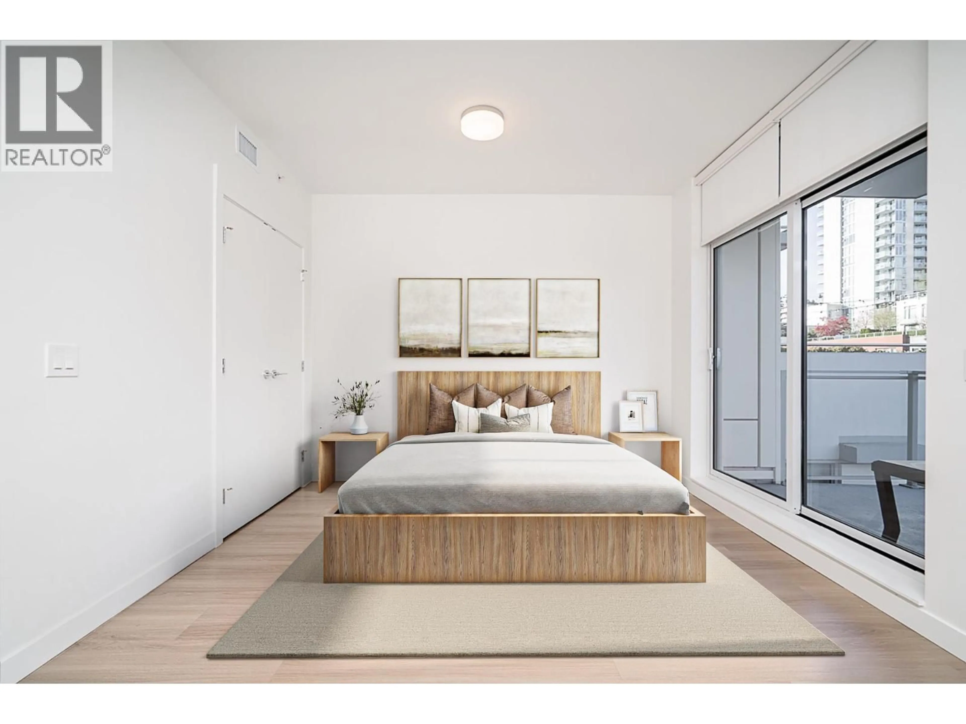 Bedroom with bed, wood/laminate floor for 504 - 618 CARNARVON STREET, New Westminster British Columbia V3M0N9