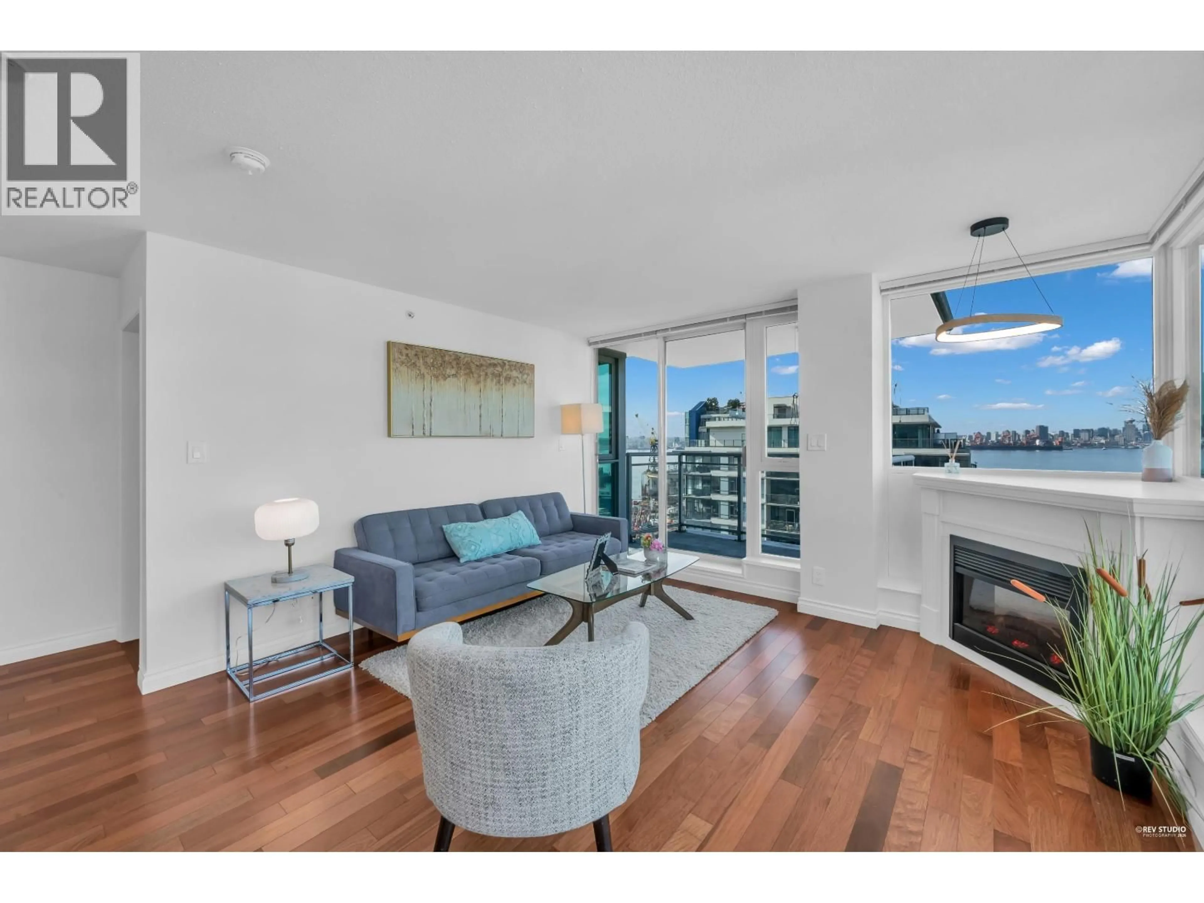 Living room with furniture, wood/laminate floor for 1206 - 188 ESPLANADE, North Vancouver British Columbia V7L4Y1
