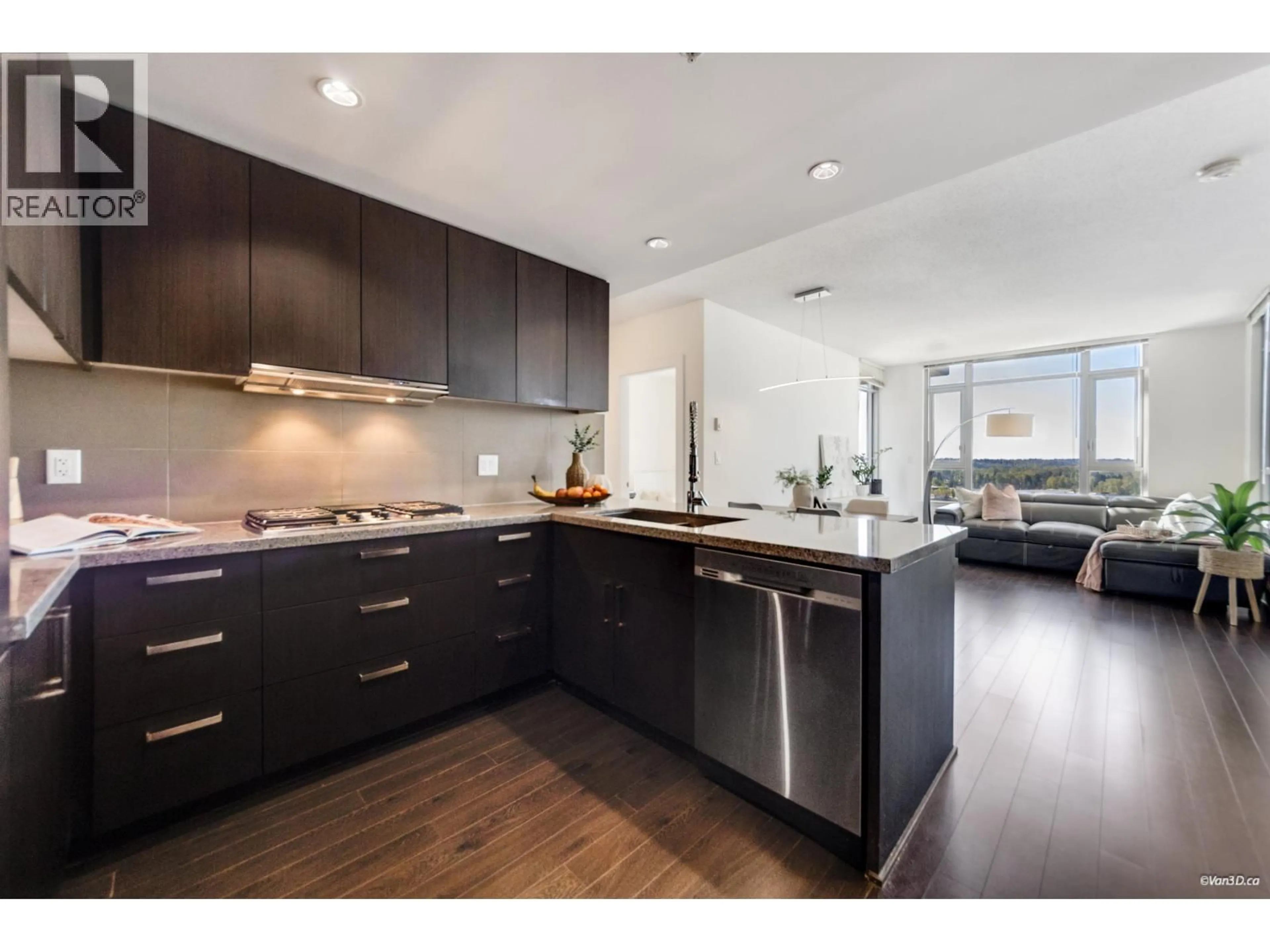 Open concept kitchen, wood/laminate floor for 1901 - 1155 THE HIGH STREET, Coquitlam British Columbia V3B7W4