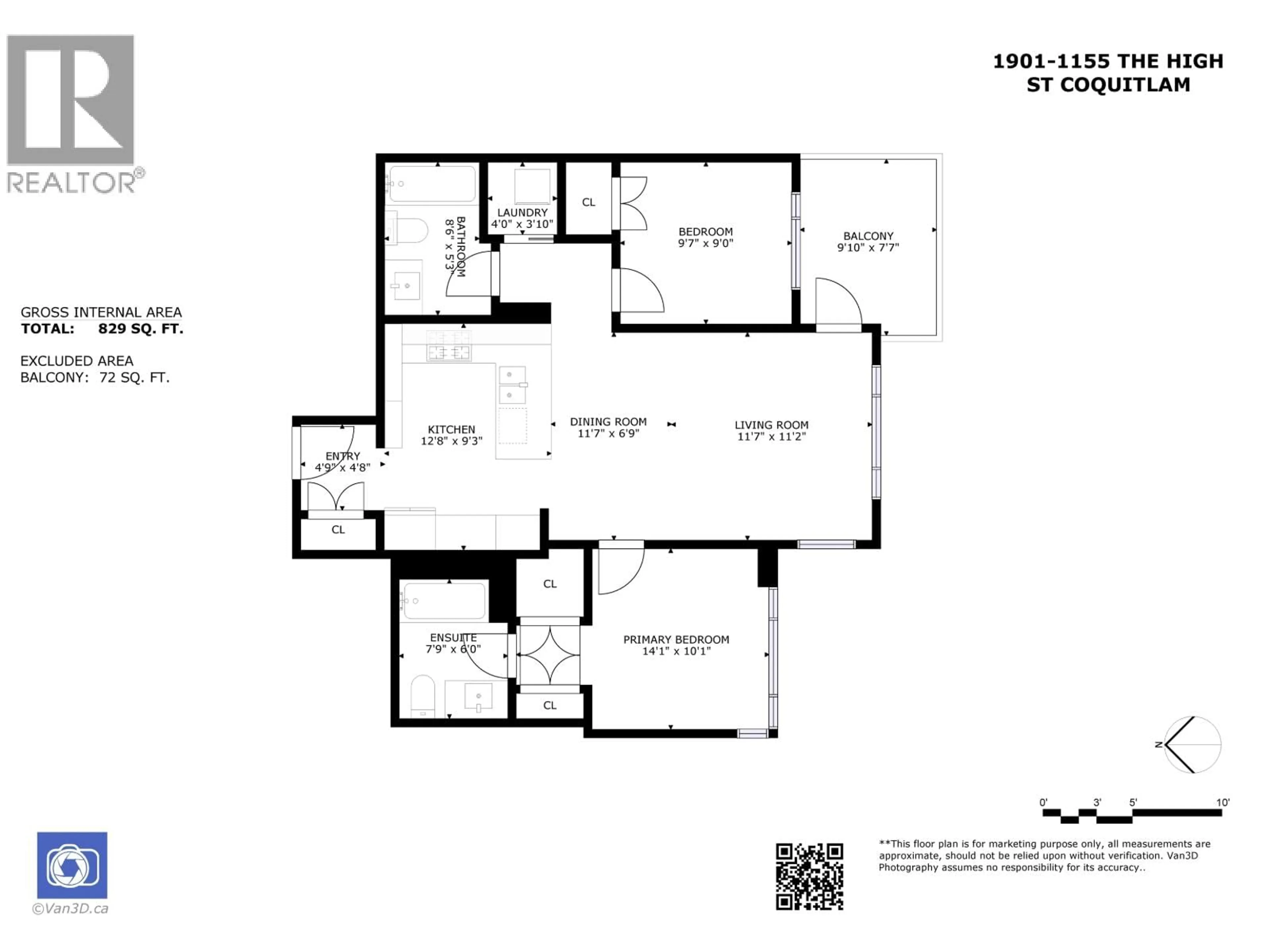 Floor plan for 1901 - 1155 THE HIGH STREET, Coquitlam British Columbia V3B7W4