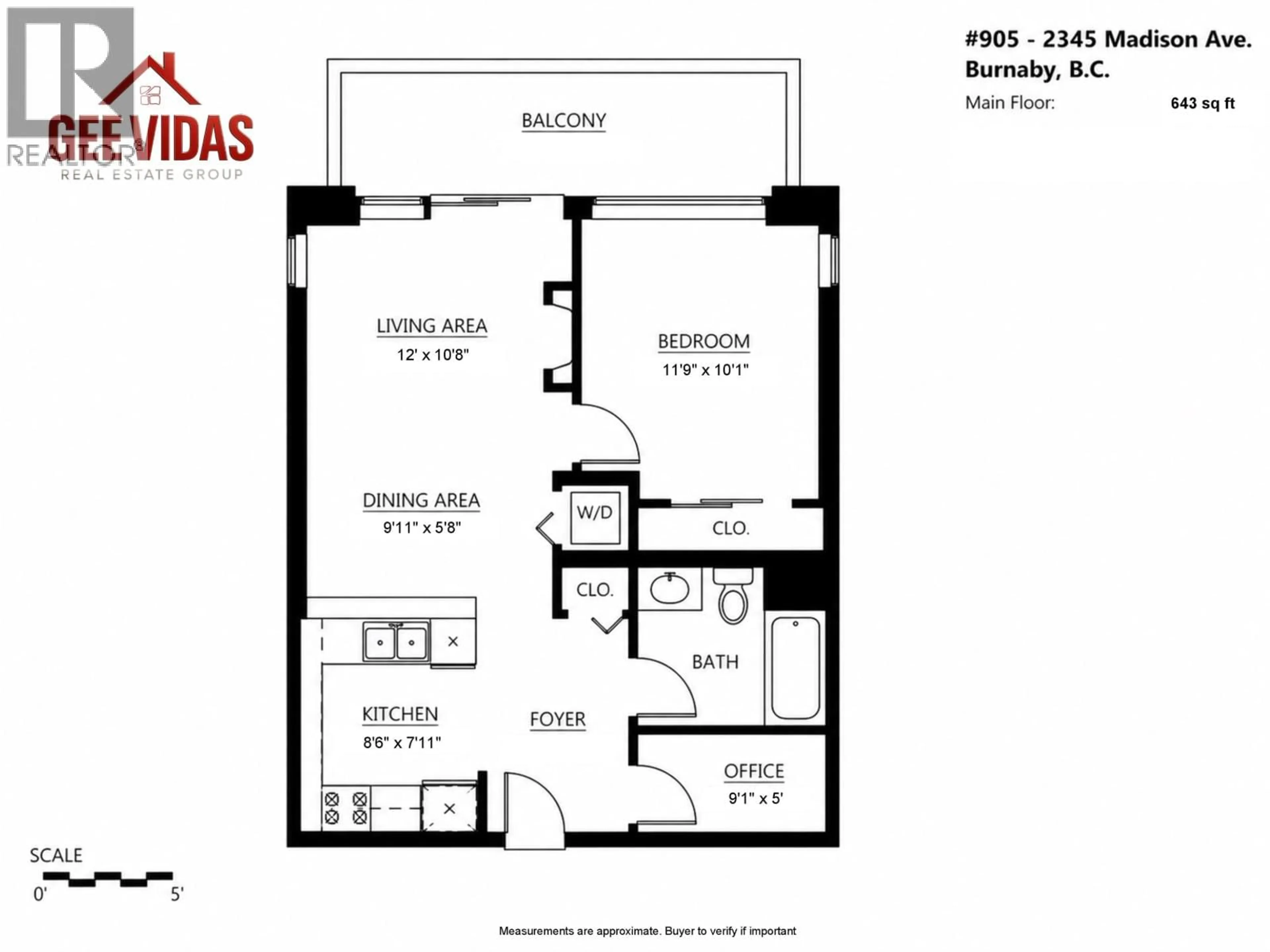 Floor plan for 905 - 2345 MADISON AVENUE, Burnaby British Columbia V5C0B4
