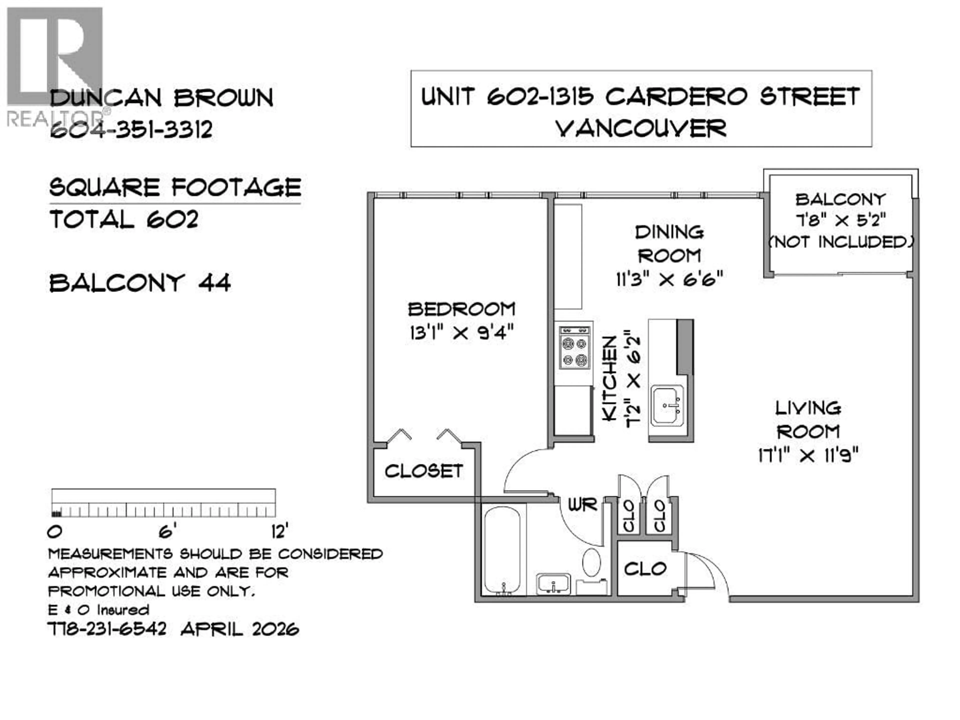 Floor plan for 602 - 1315 CARDERO STREET, Vancouver British Columbia V6G2J2