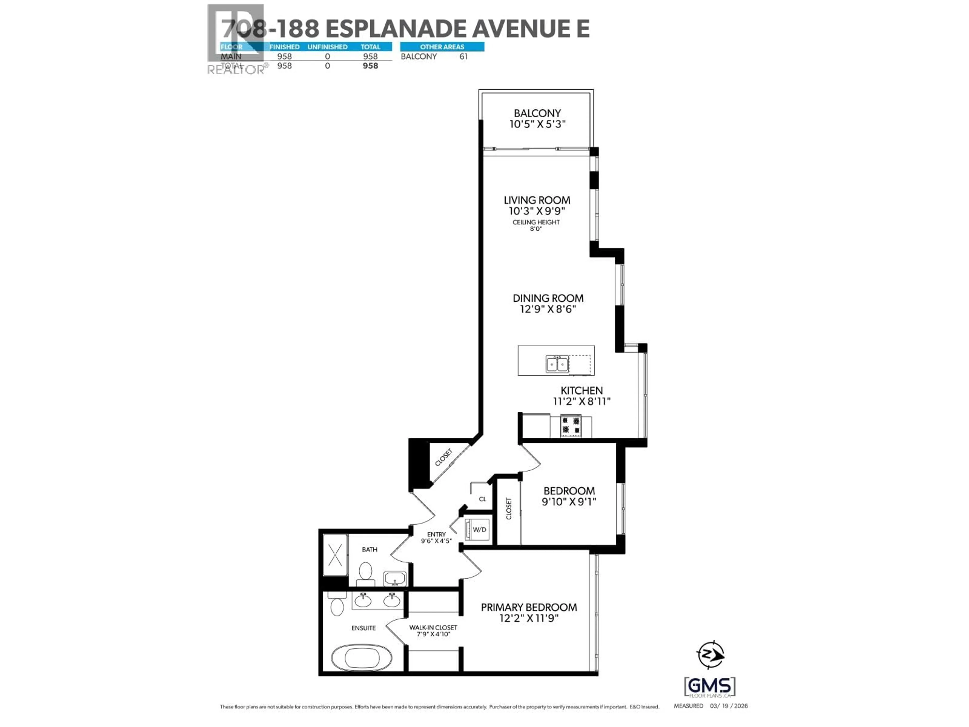 Floor plan for 708 - 188 ESPLANADE, North Vancouver British Columbia V7L4Y1