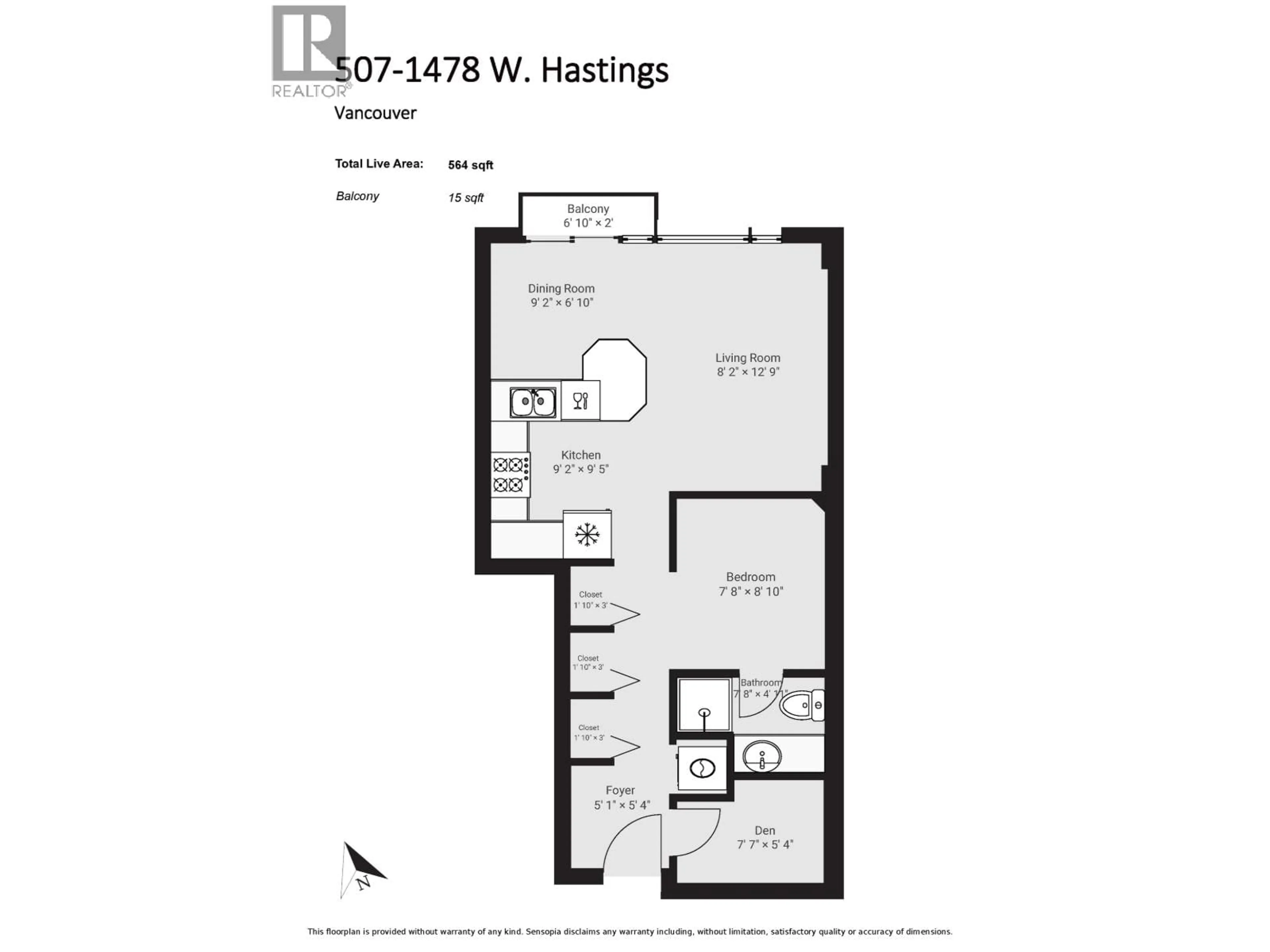Floor plan for 507 - 1478 HASTINGS STREET, Vancouver British Columbia V6G3J6