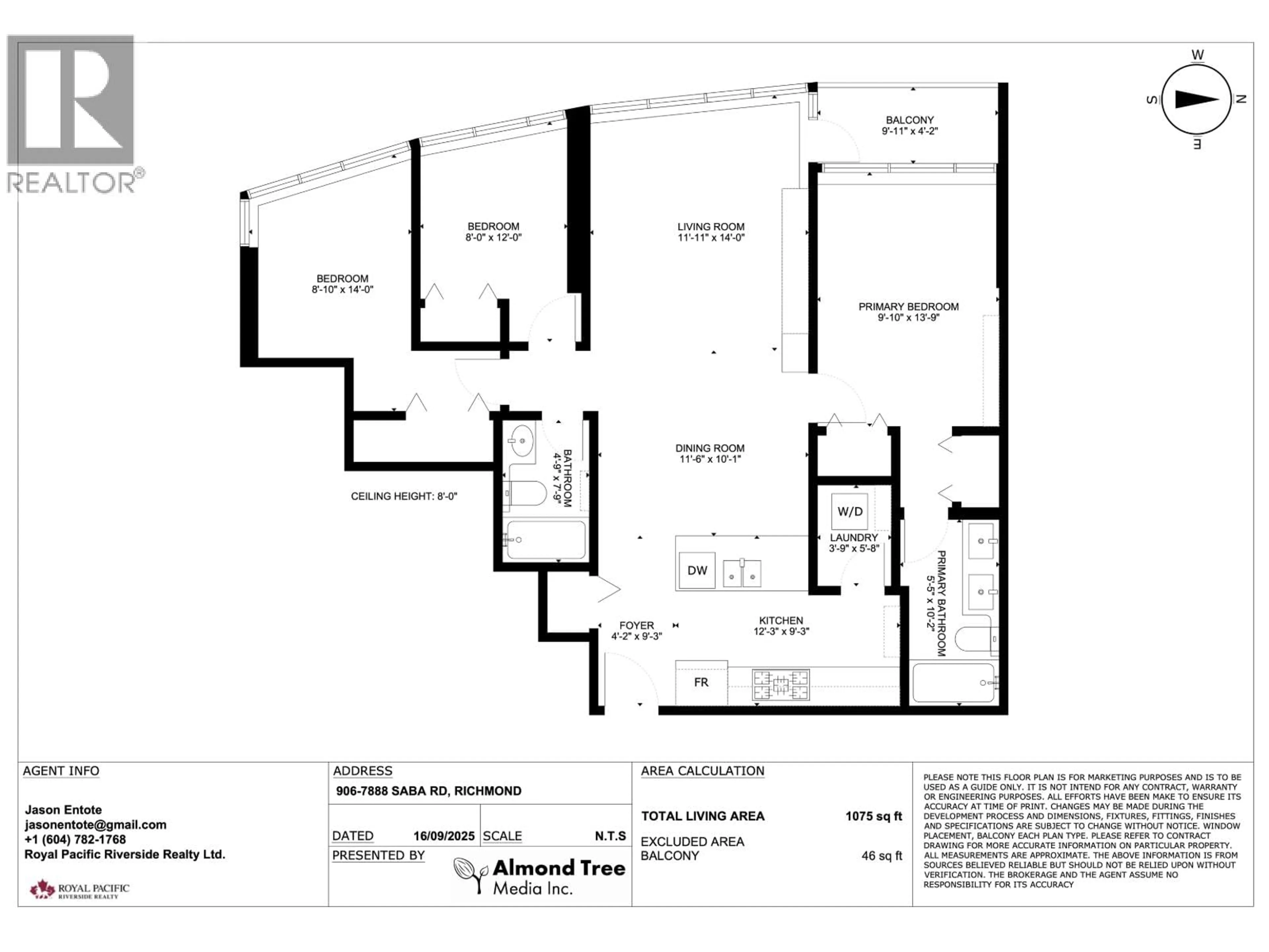 Floor plan for 1802 - 5811 NO. 3 ROAD, Richmond British Columbia V6X4L7