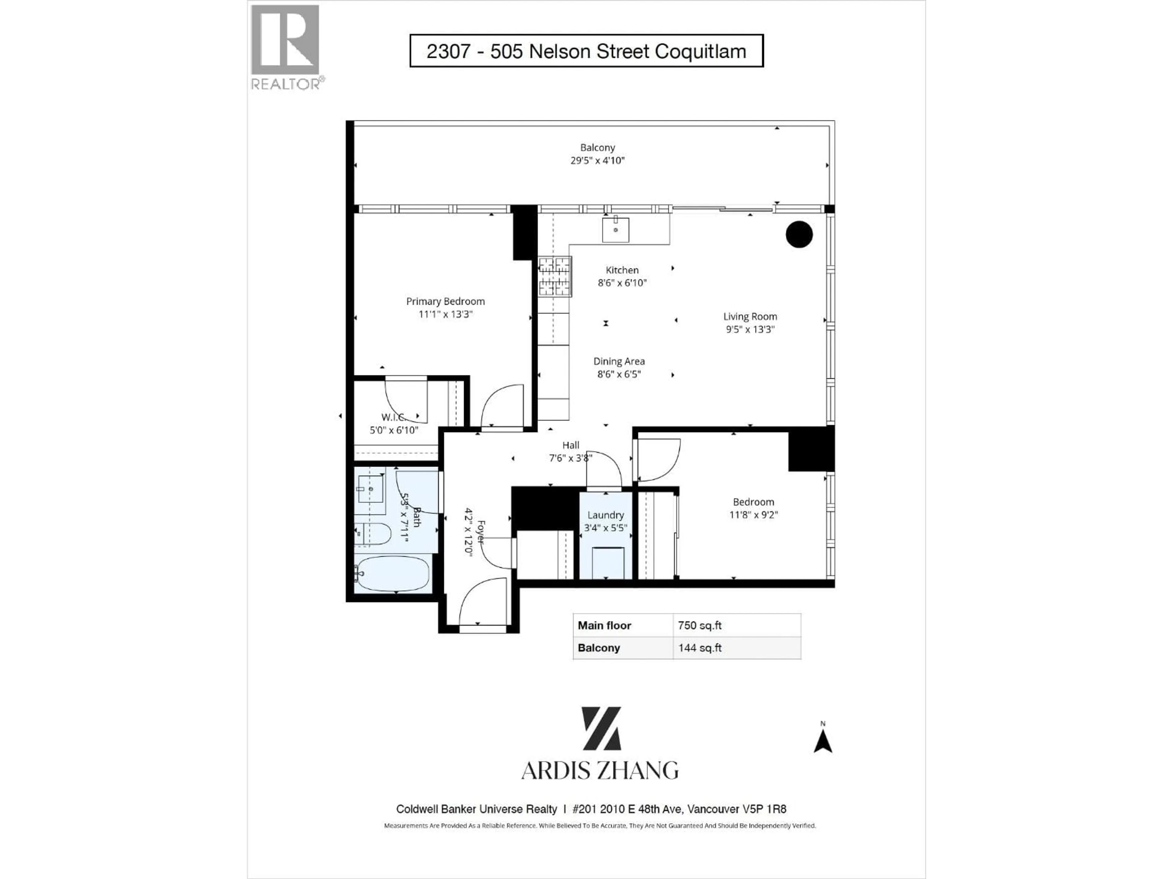 Floor plan for 2307 - 505 NELSON STREET, Coquitlam British Columbia V3J0R5