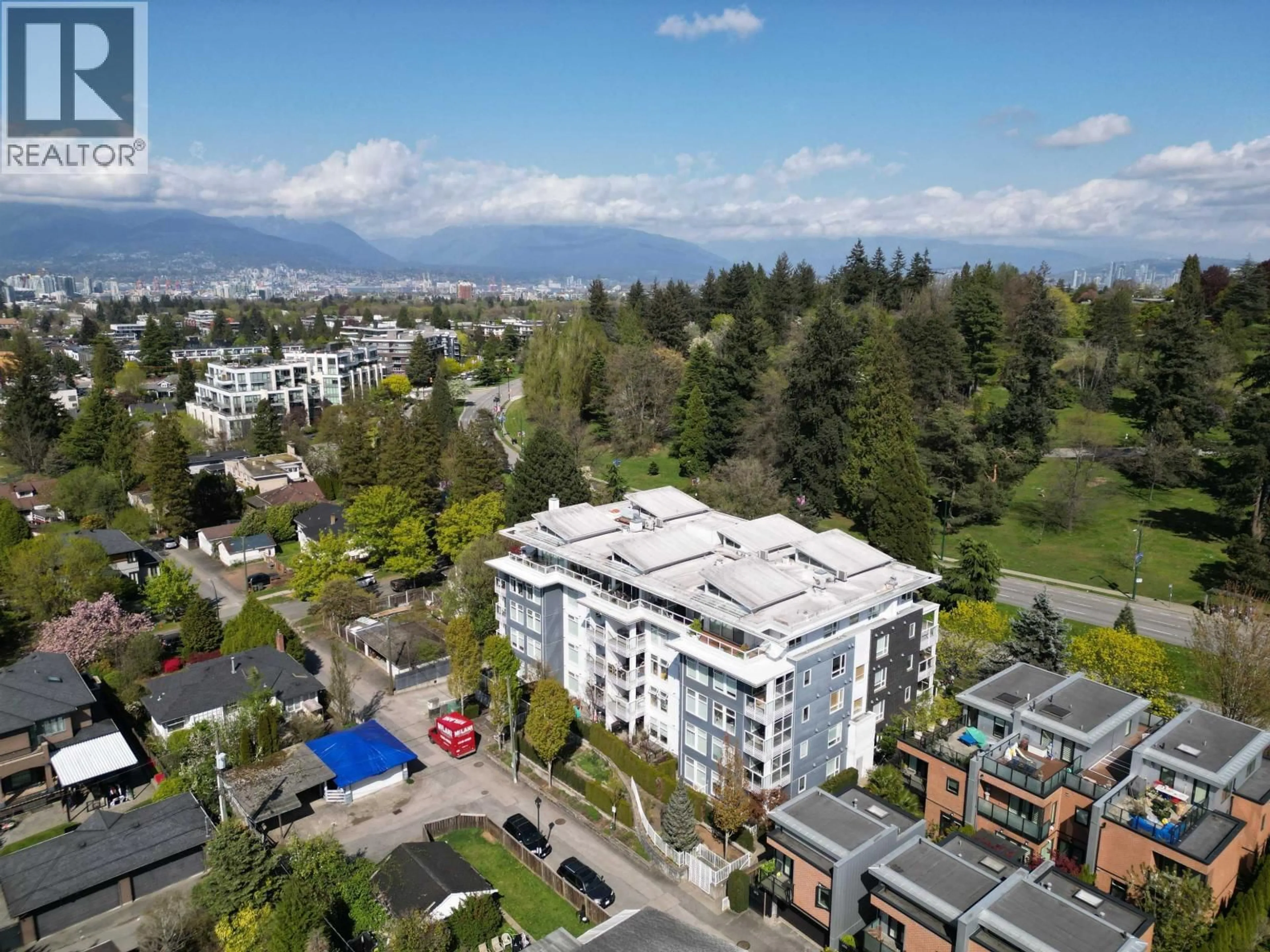 A pic from outside/outdoor area/front of a property/back of a property/a pic from drone, mountain view for 509 - 4867 CAMBIE STREET, Vancouver British Columbia V5Z0C5