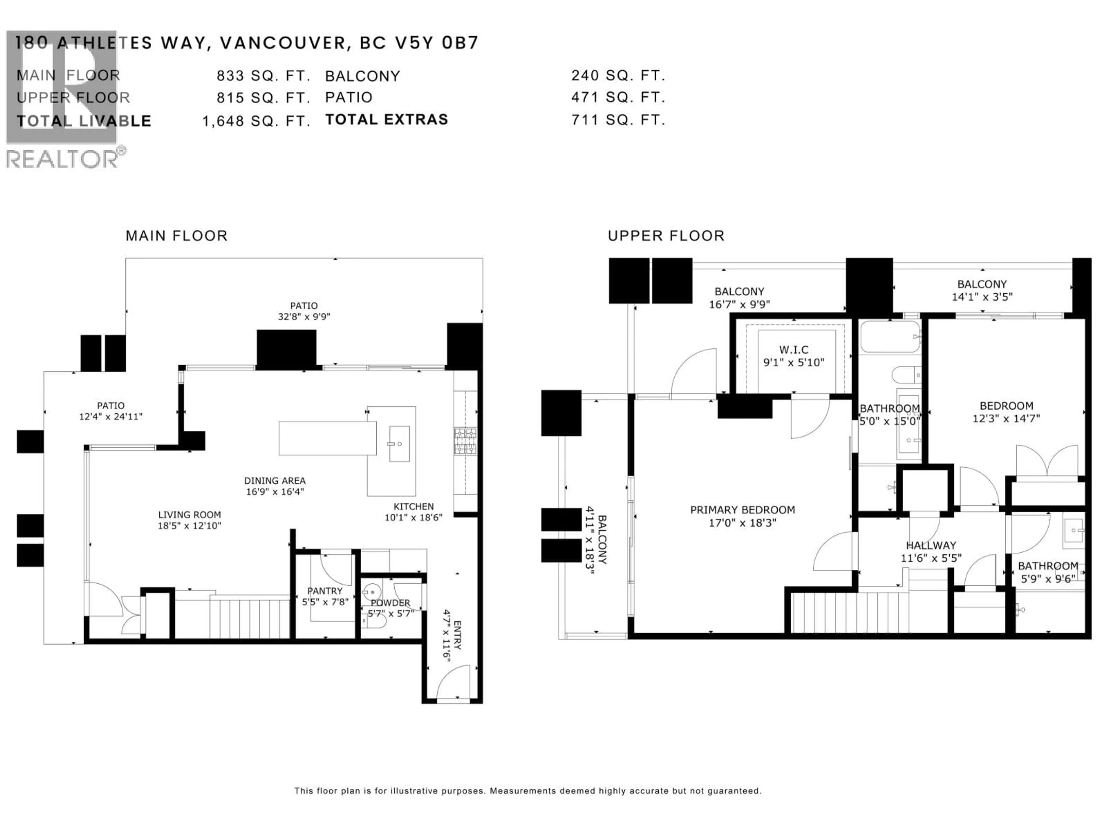 Floor plan for 180 ATHLETES WAY, Vancouver British Columbia V5Y0B5