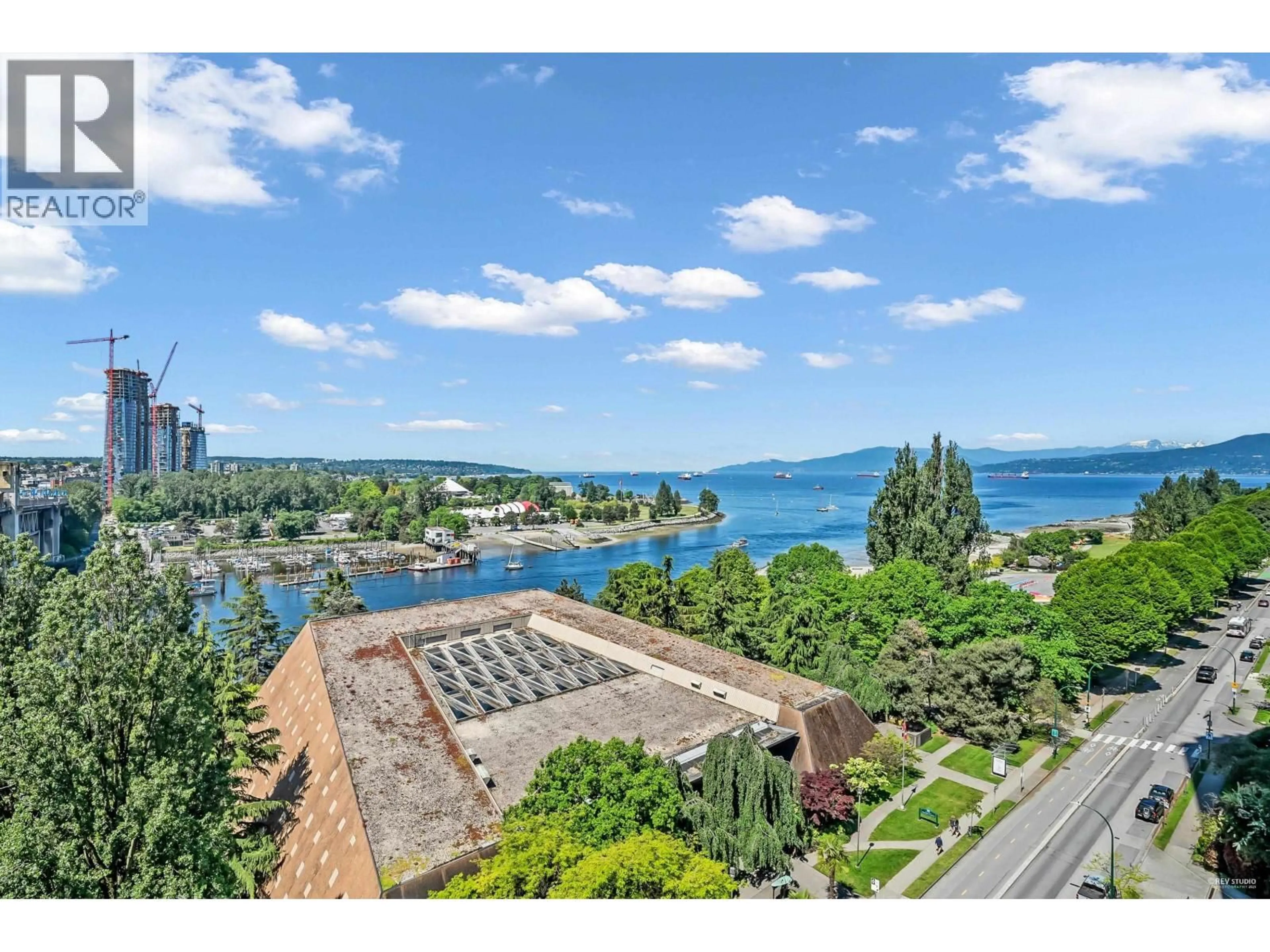 A pic from outside/outdoor area/front of a property/back of a property/a pic from drone, water/lake/river/ocean view for 1202 - 1005 BEACH AVENUE, Vancouver British Columbia V6E3W2