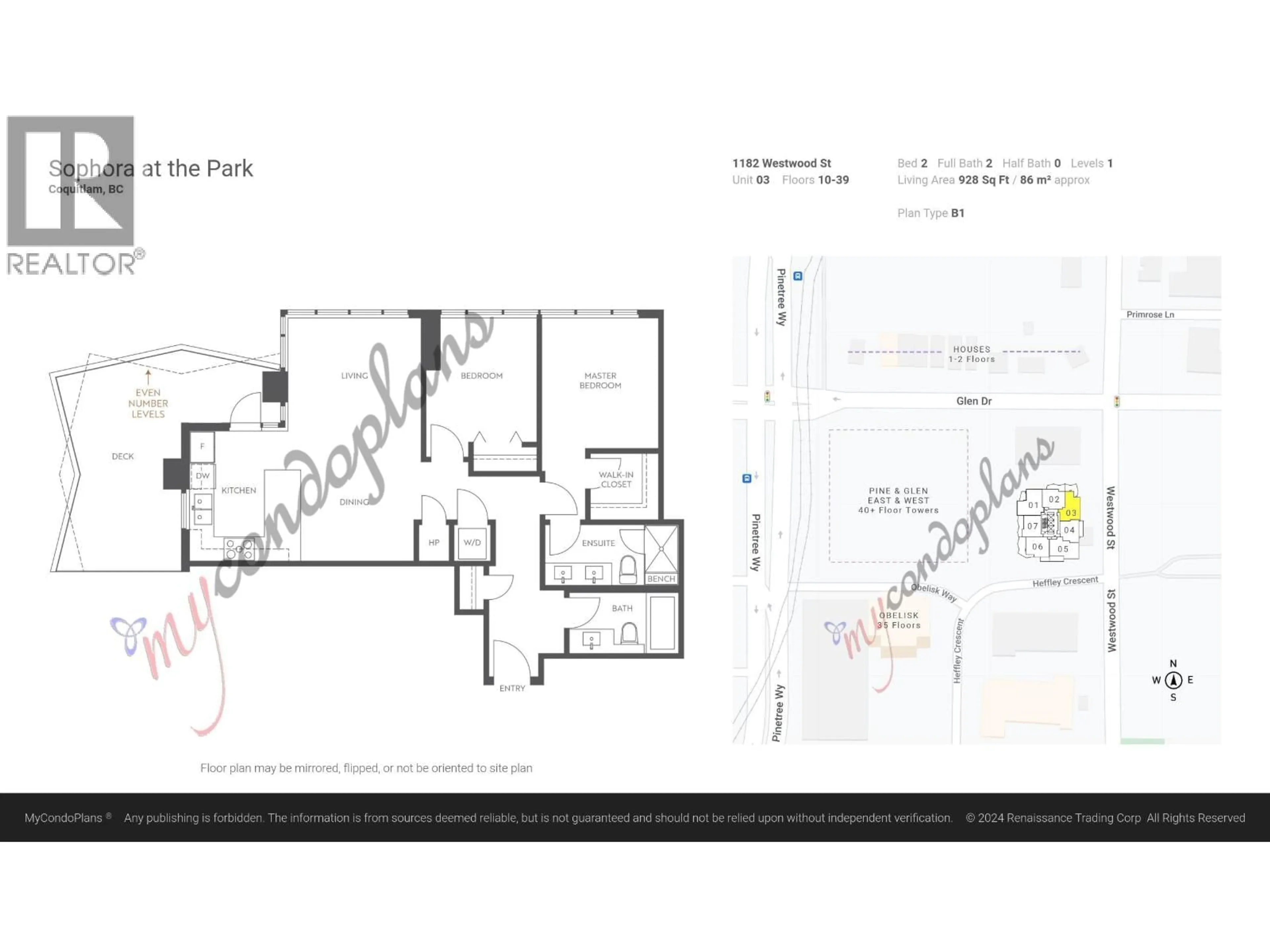 Floor plan for 1703 - 1182 WESTWOOD STREET, Coquitlam British Columbia V3B0T9