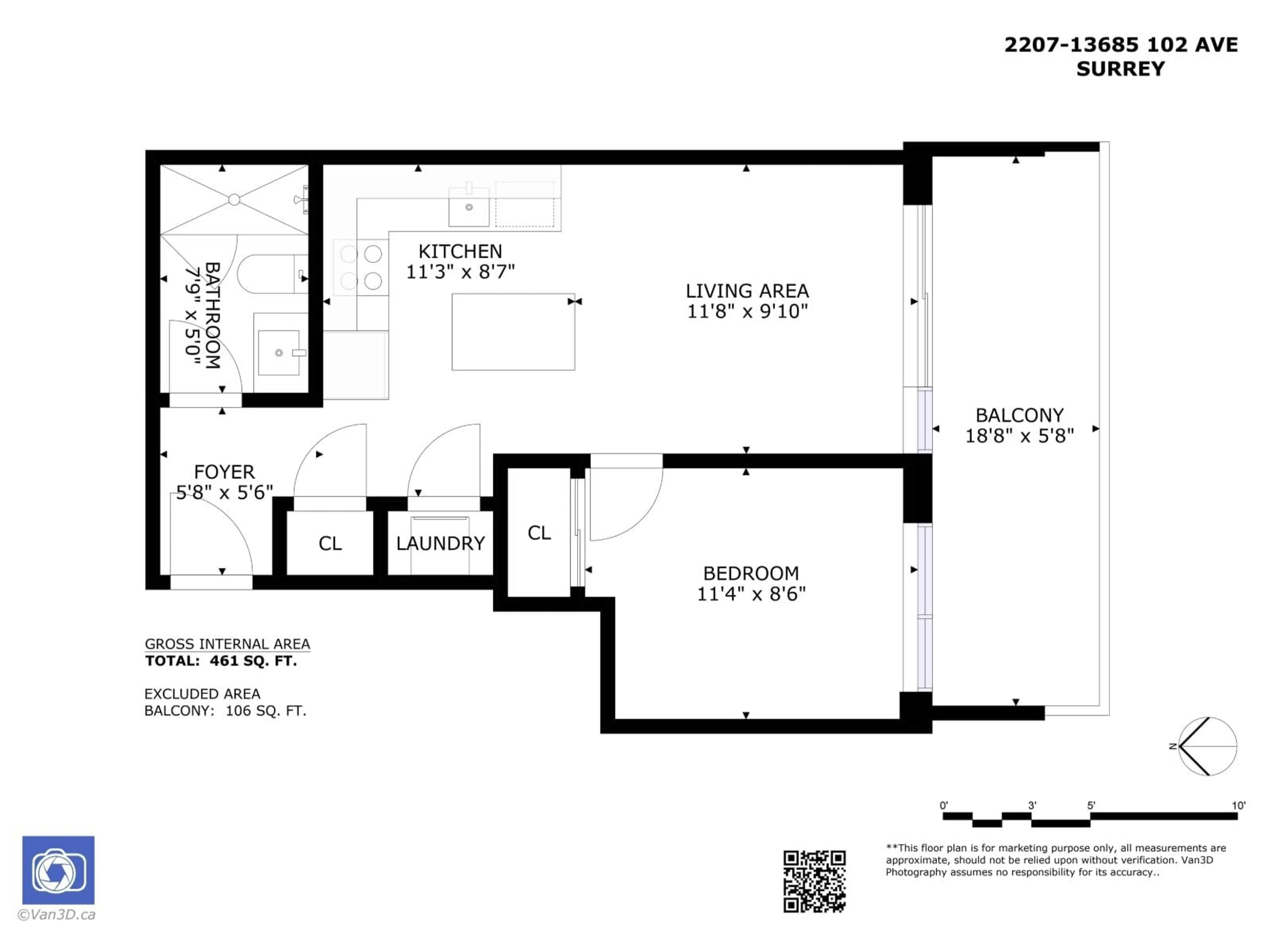 Floor plan for 2207 - 13685 102 AVENUE, Surrey British Columbia V3T1N7