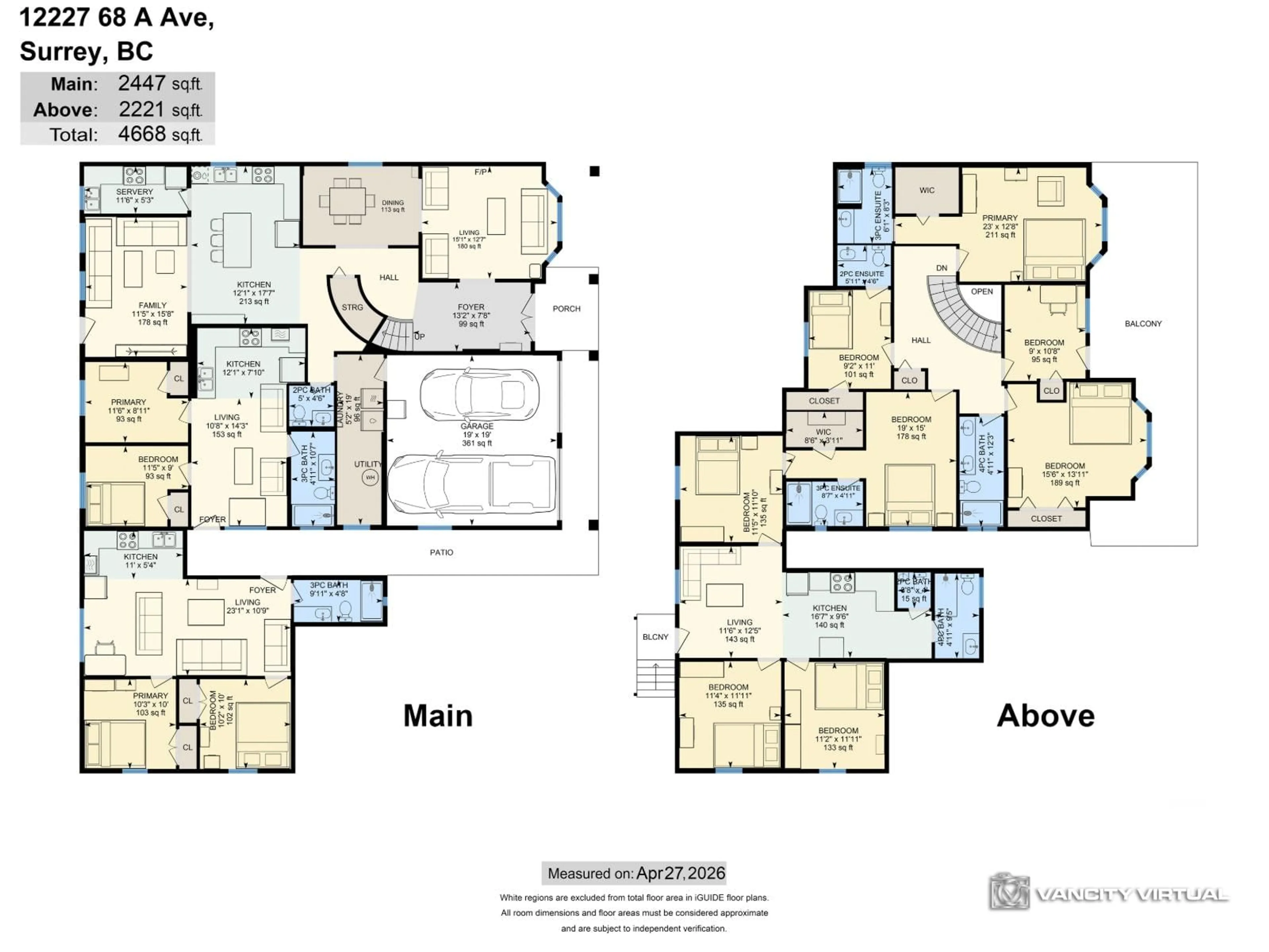 Floor plan for 12227 68A AVENUE, Surrey British Columbia V3W0X3