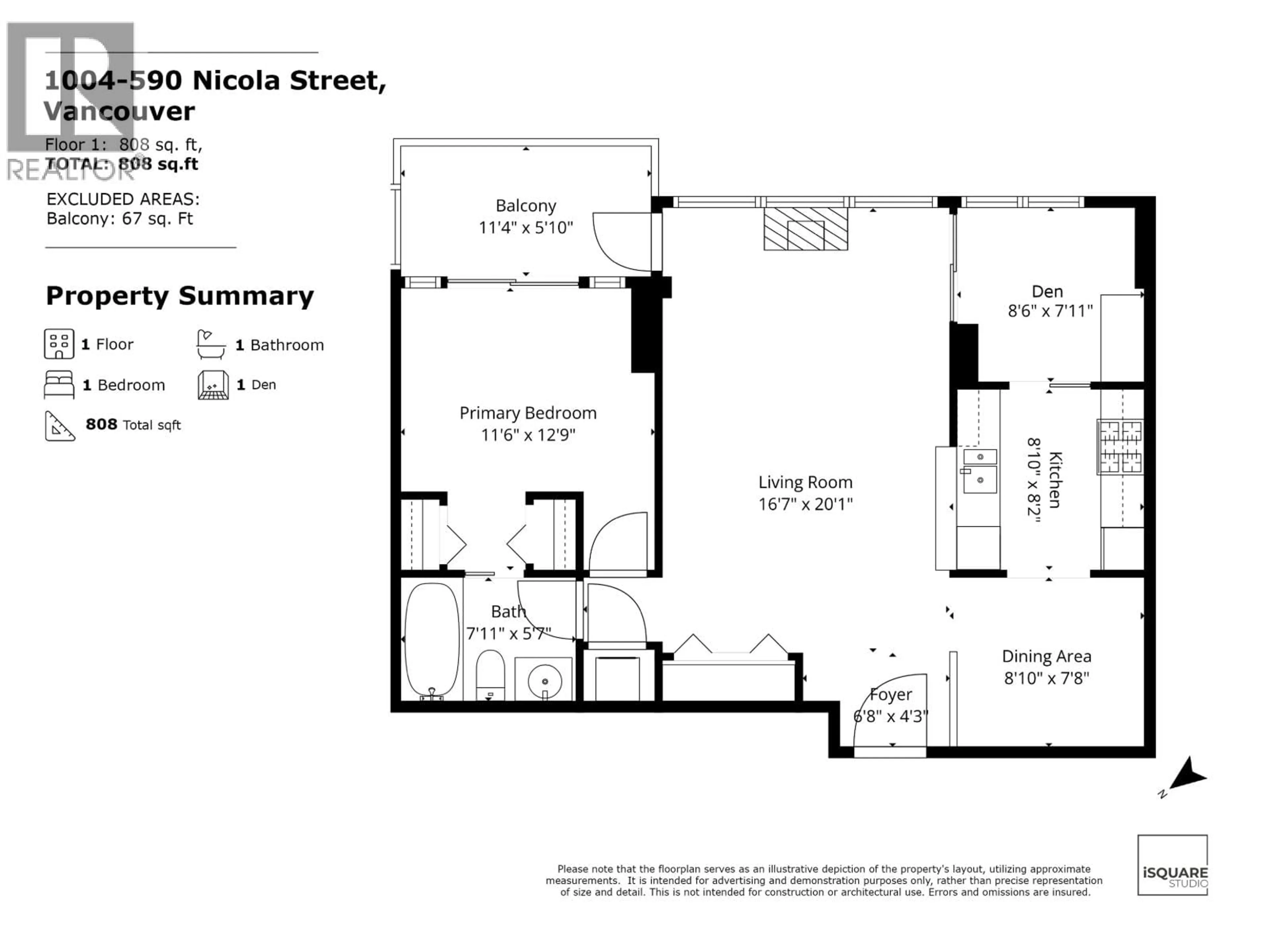 Floor plan for 1004 - 590 NICOLA STREET, Vancouver British Columbia V6G3J8