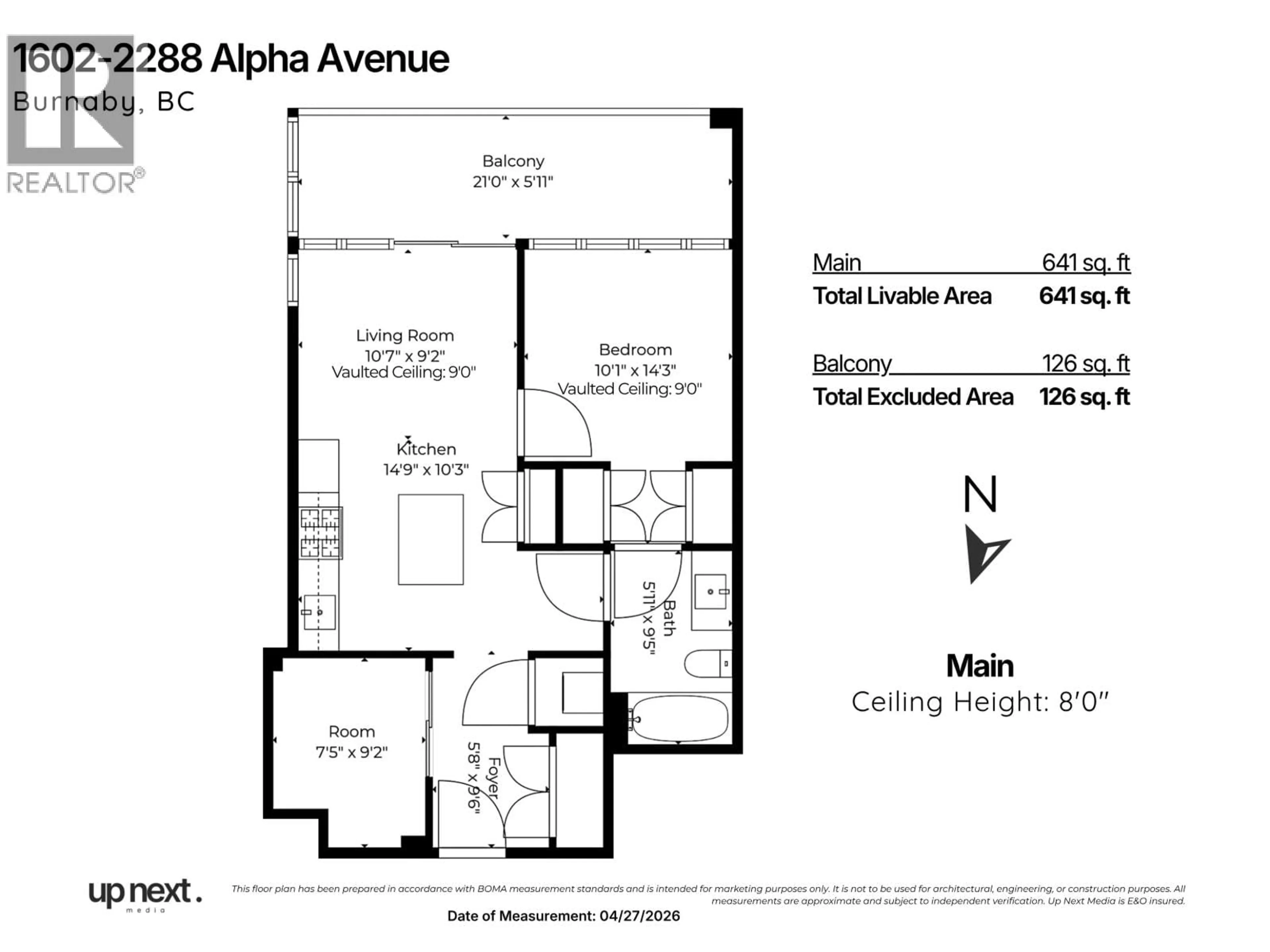 Floor plan for 1602 - 2288 ALPHA AVENUE, Burnaby British Columbia V5C0L9