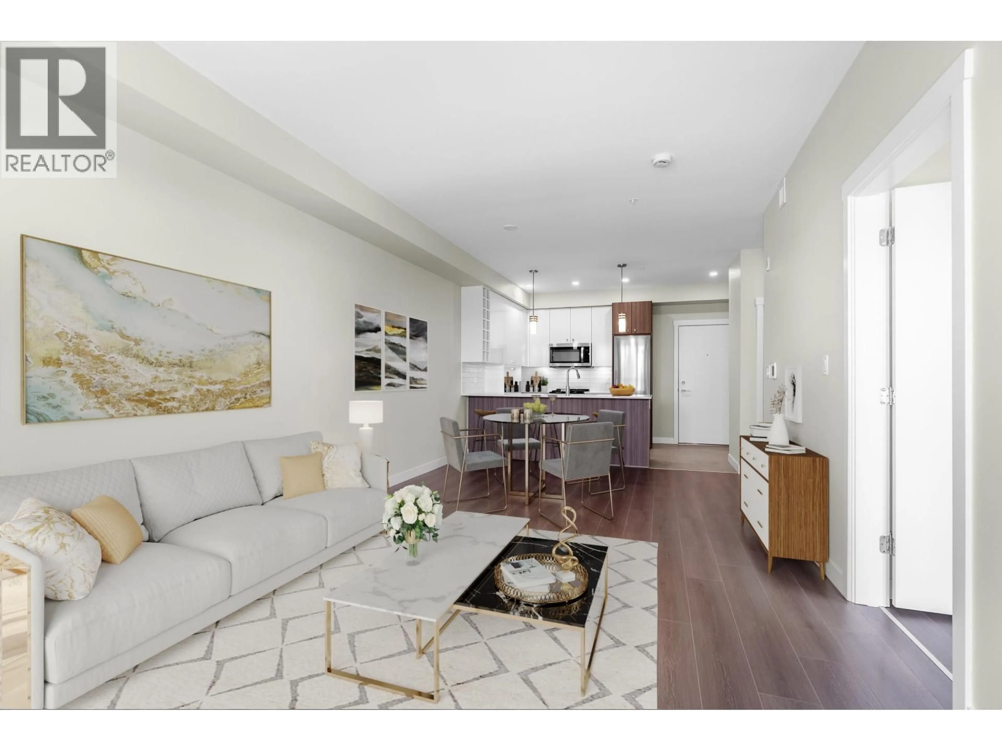 Living room with furniture, wood/laminate floor for 316 - 23200 GILLEY ROAD, Richmond British Columbia V6V0C7