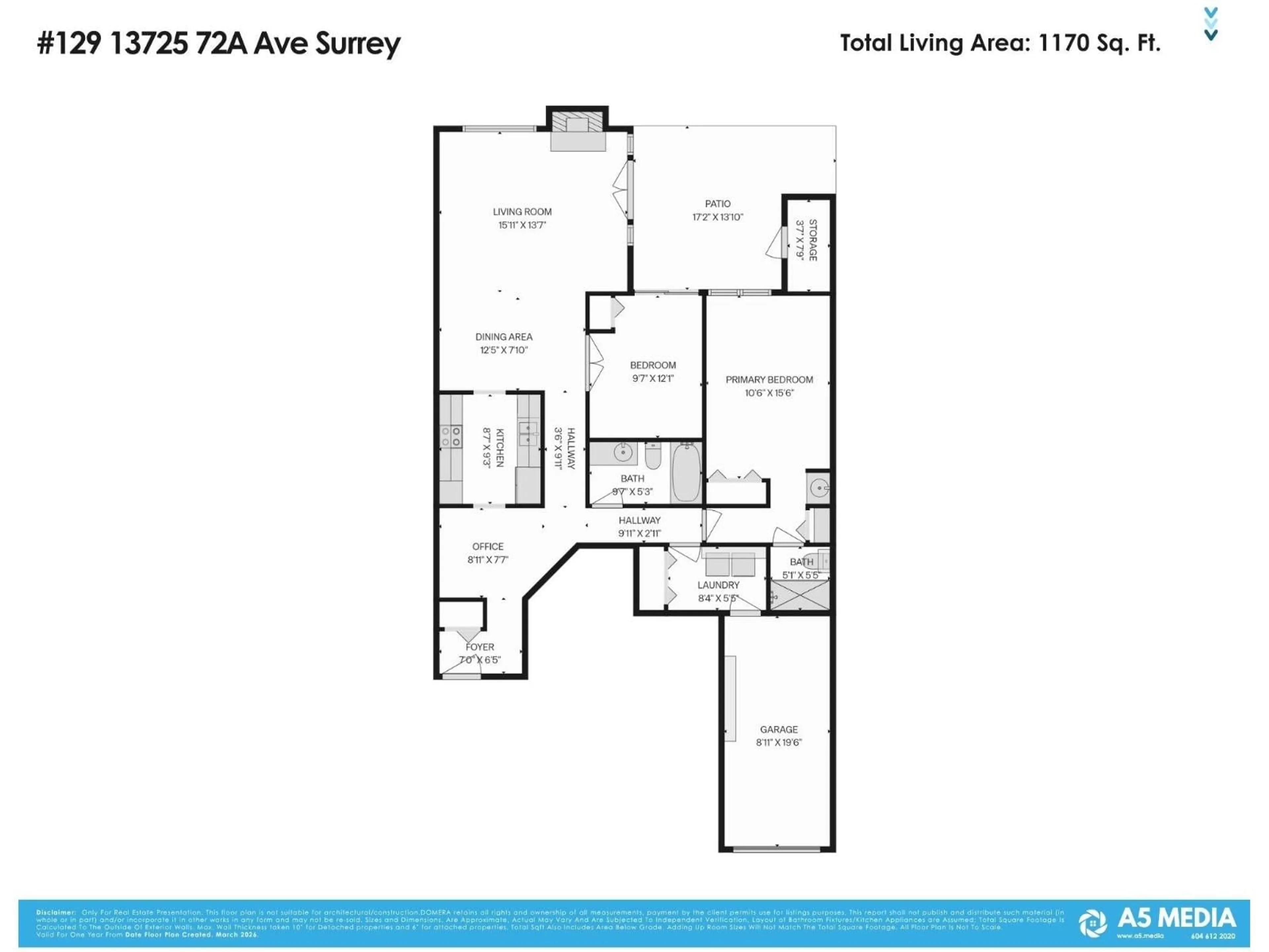 Floor plan for 129 - 13725 72A AVENUE, Surrey British Columbia V3W0S4
