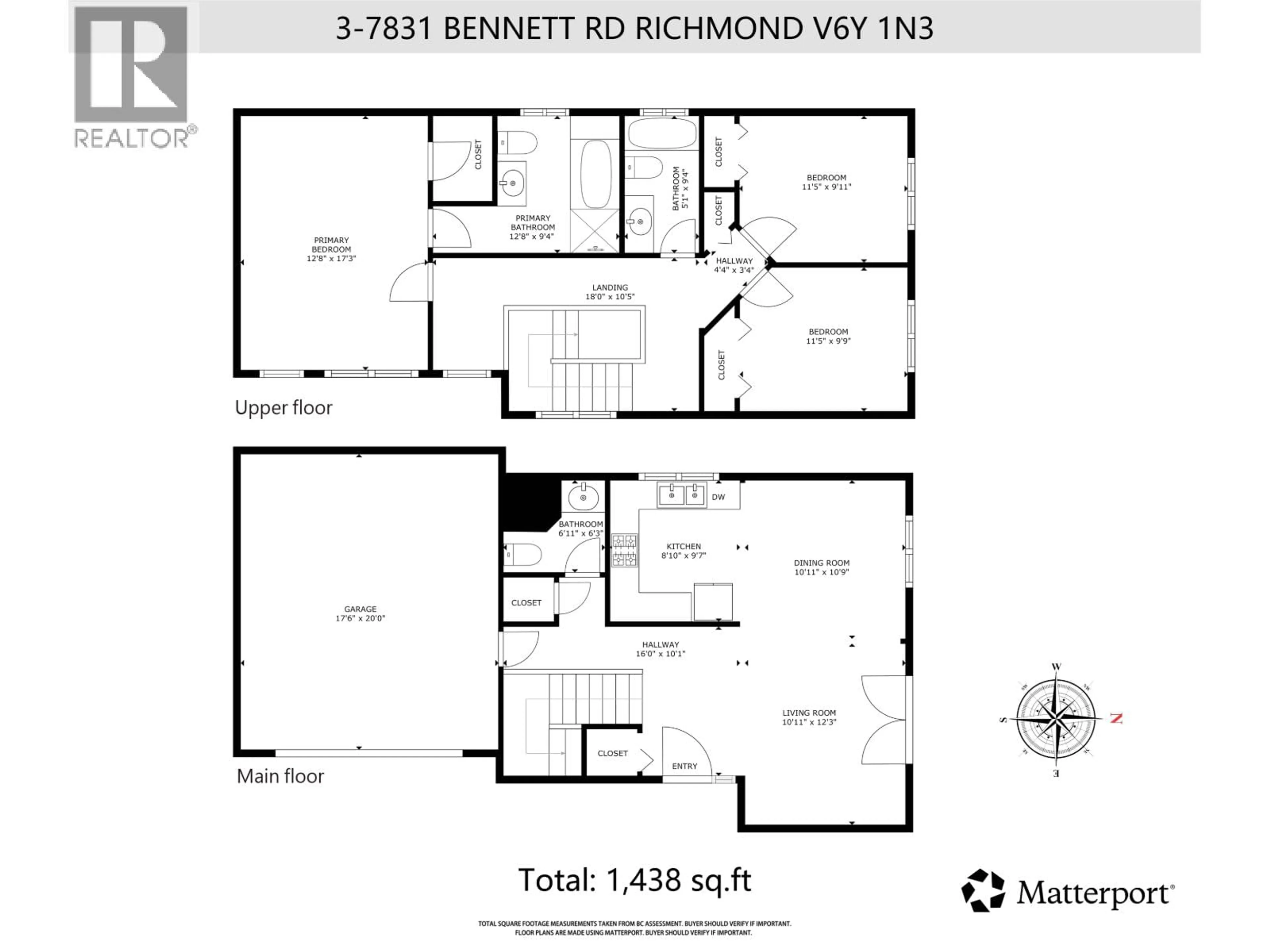 Floor plan for 3 - 7831 BENNETT ROAD, Richmond British Columbia V6Y1N3