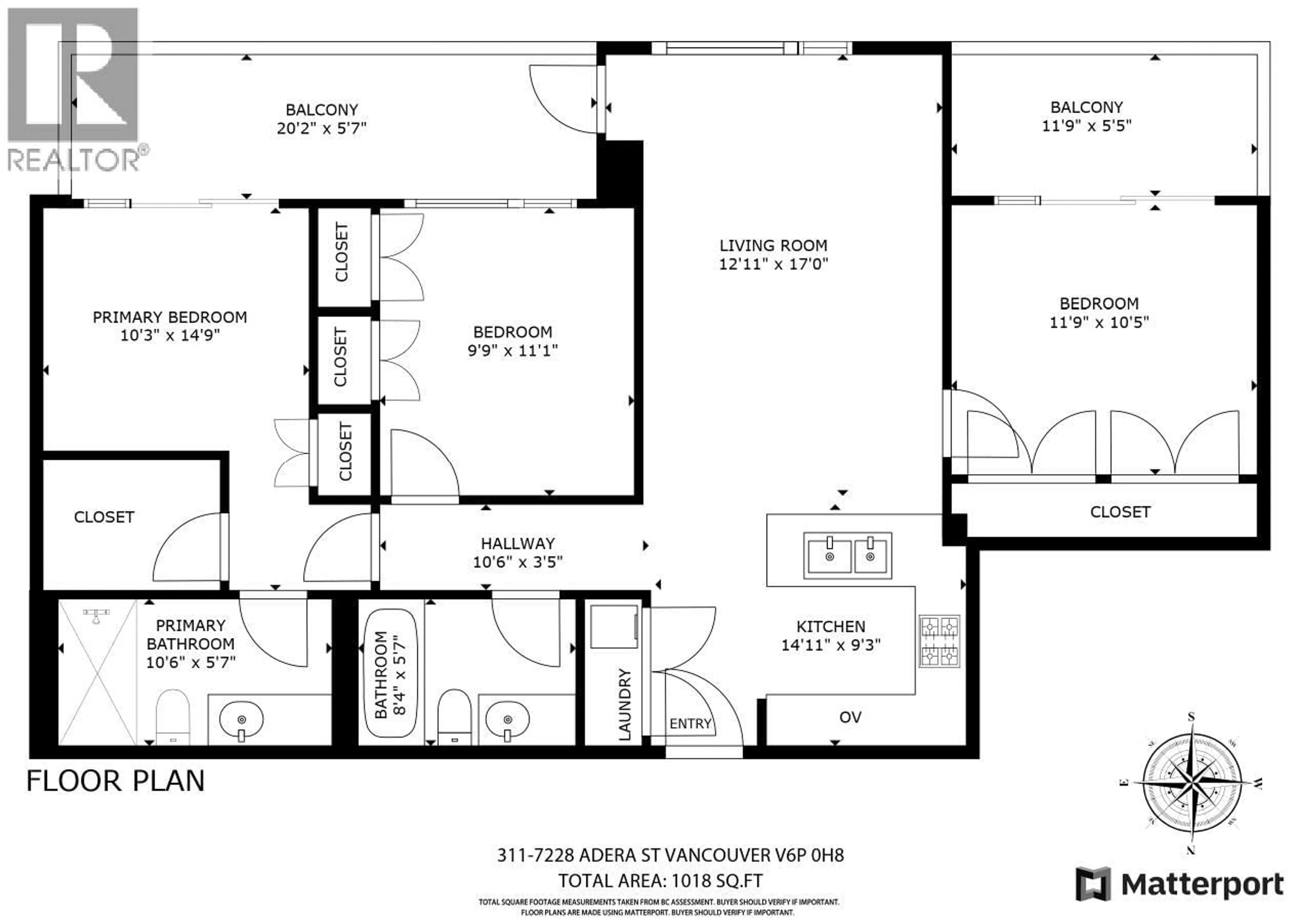 Floor plan for 311 - 7228 ADERA STREET, Vancouver British Columbia V6P0H8