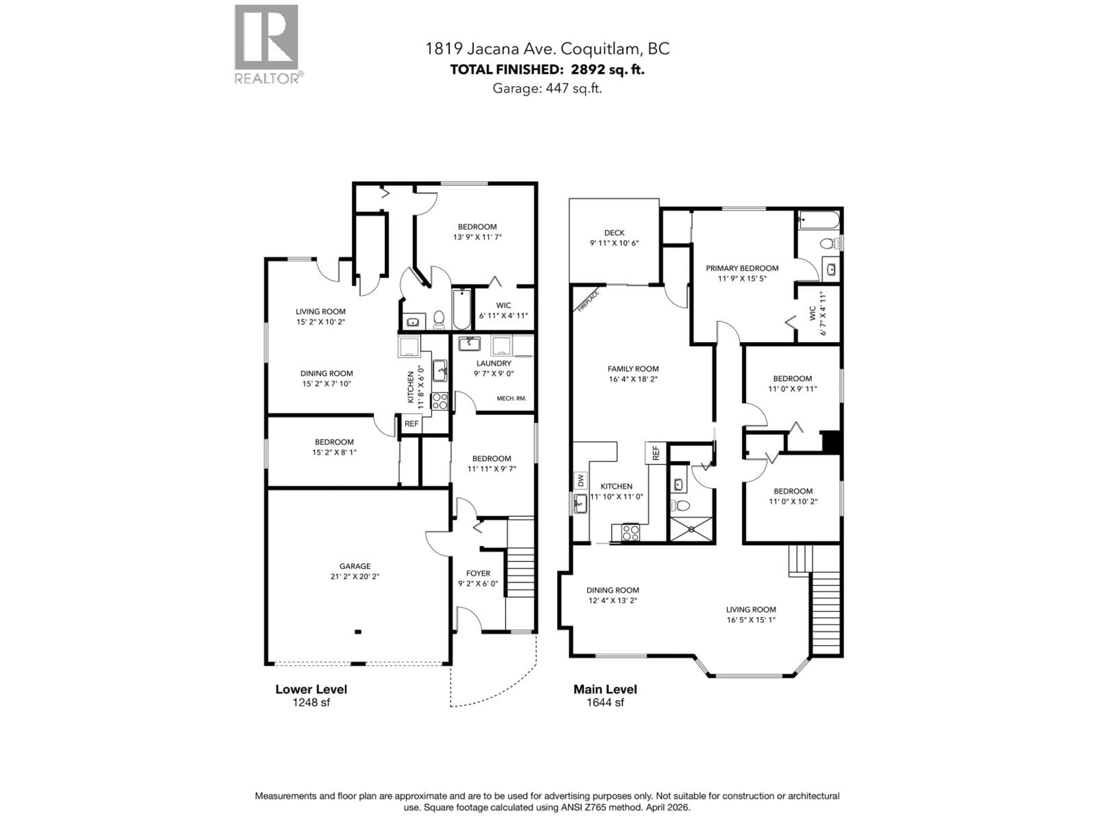 Floor plan for 1819 JACANA AVENUE, Port Coquitlam British Columbia V3C5C4