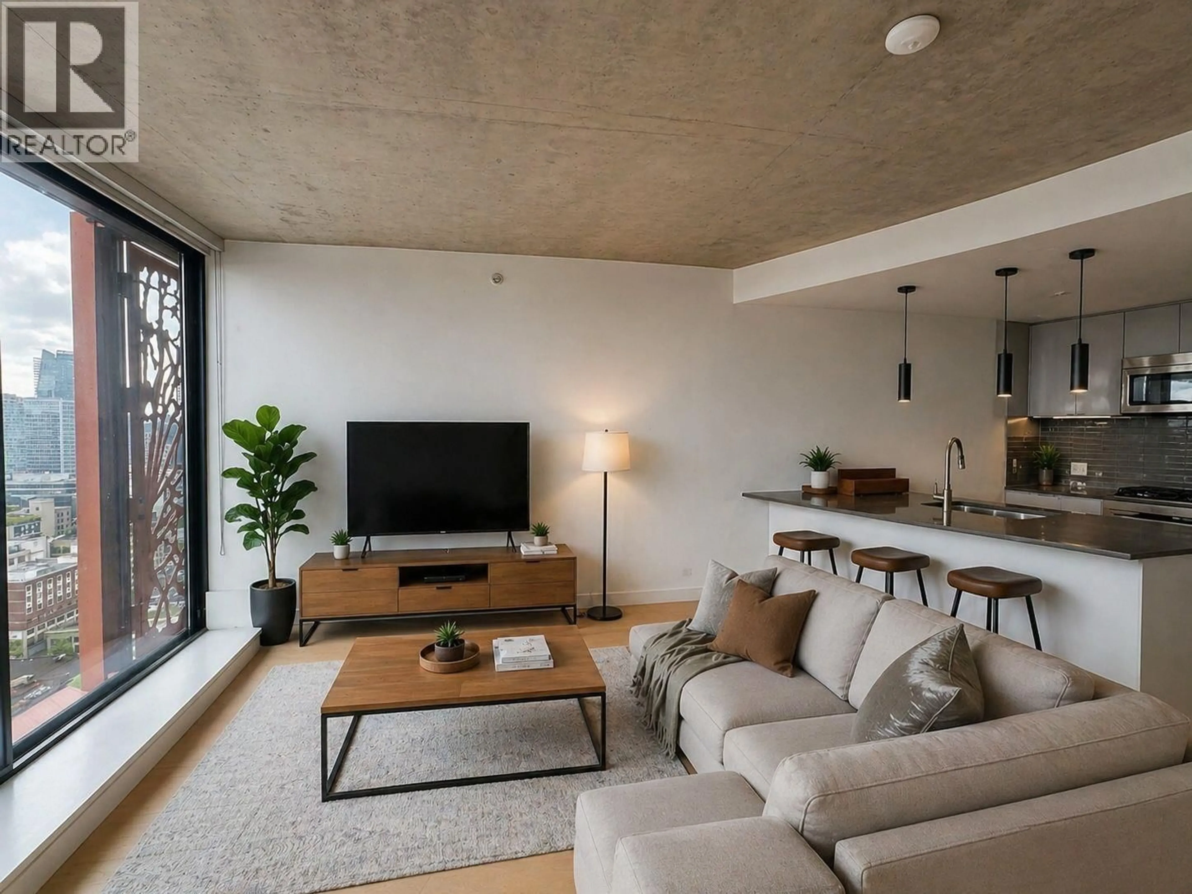 Living room with furniture, cement floor for 3309 - 128 CORDOVA STREET, Vancouver British Columbia V6B0E6