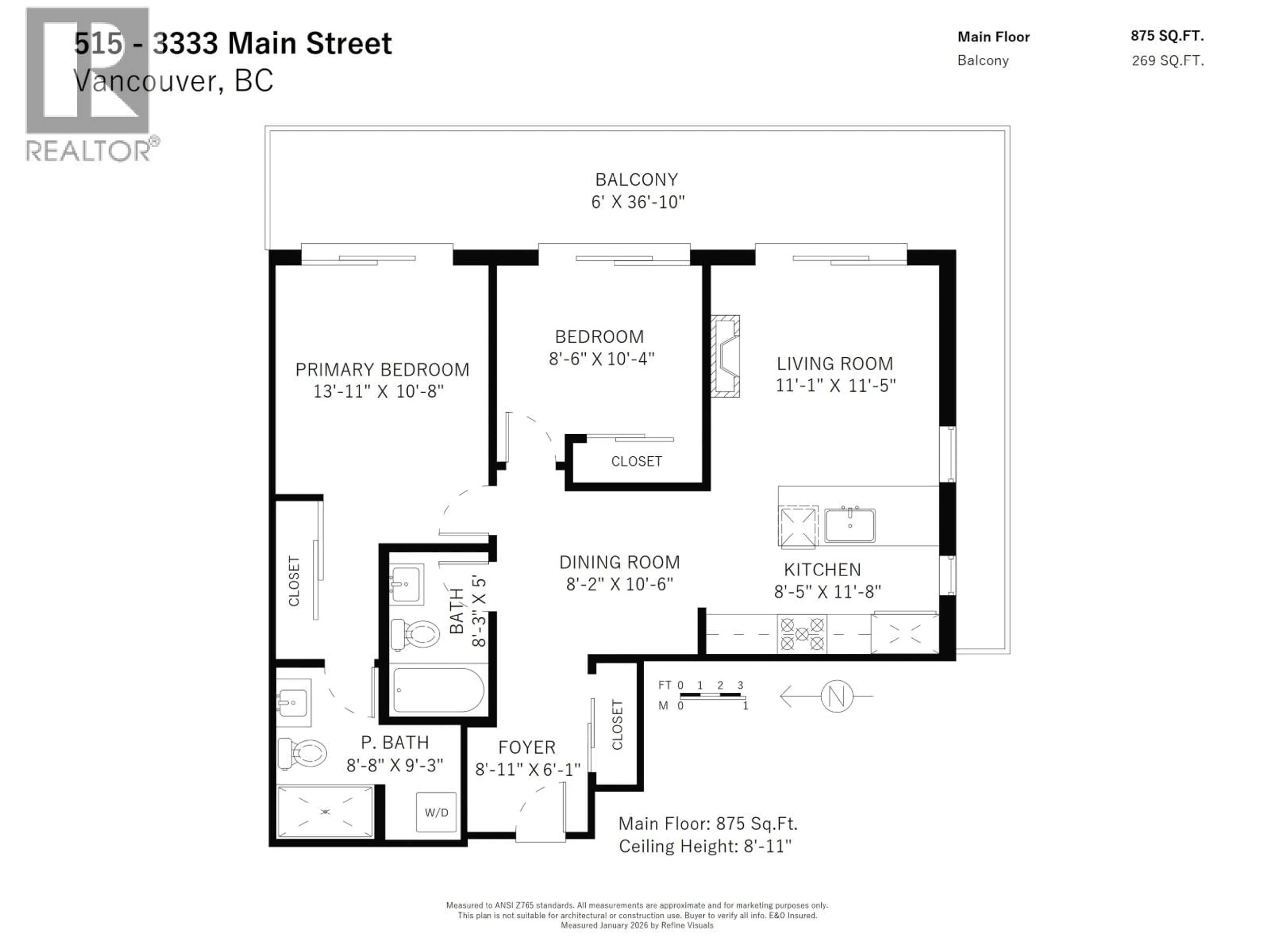 Floor plan for 515 - 3333 MAIN STREET, Vancouver British Columbia V5V3M8