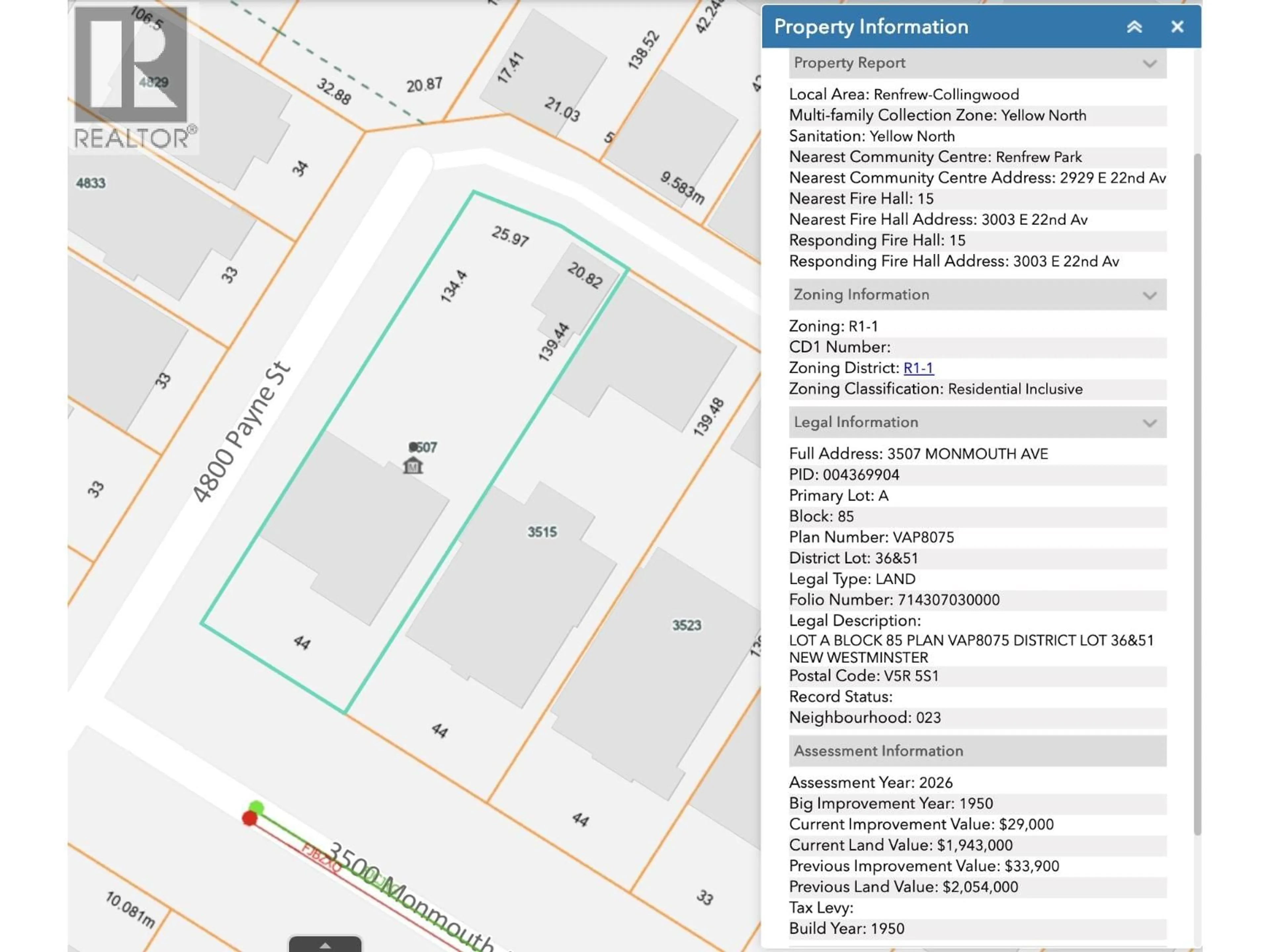 Picture of a map for 3507 MONMOUTH AVENUE, Vancouver British Columbia V5R5S1