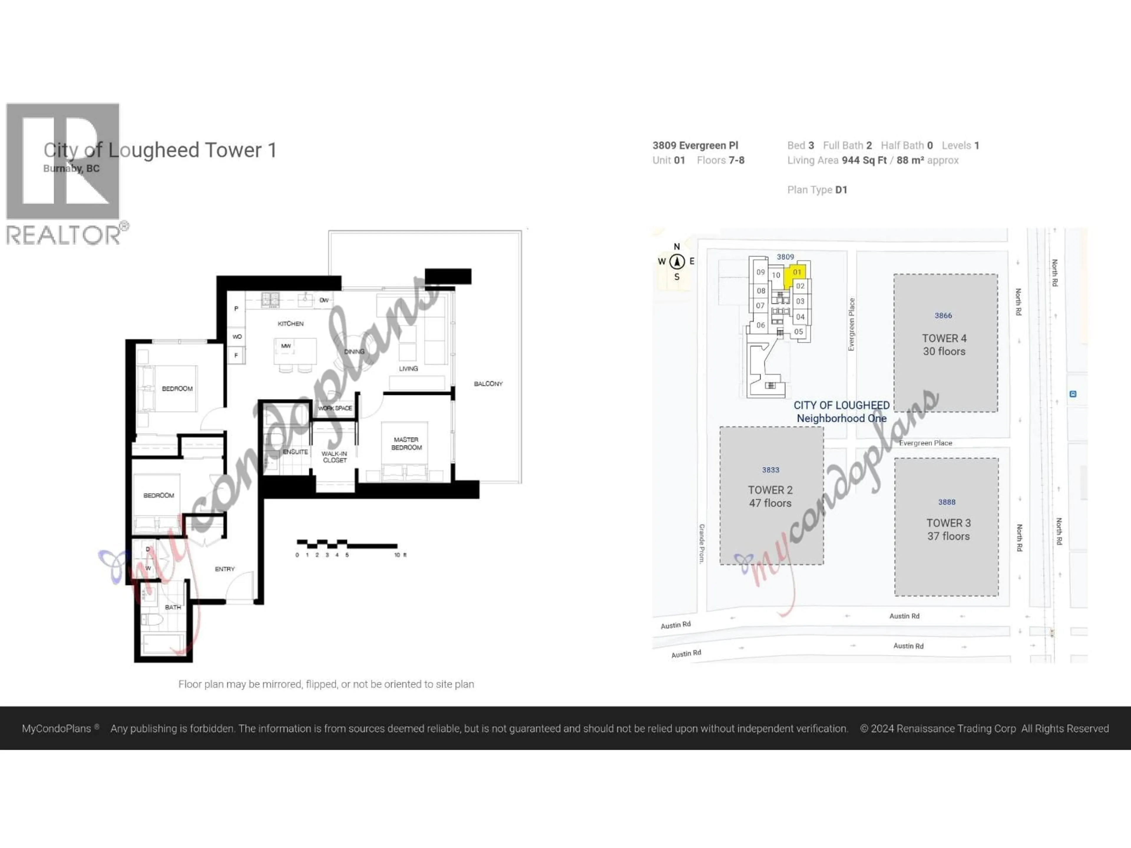 Floor plan for 801 - 3809 EVERGREEN PLACE, Burnaby British Columbia V3J1N5