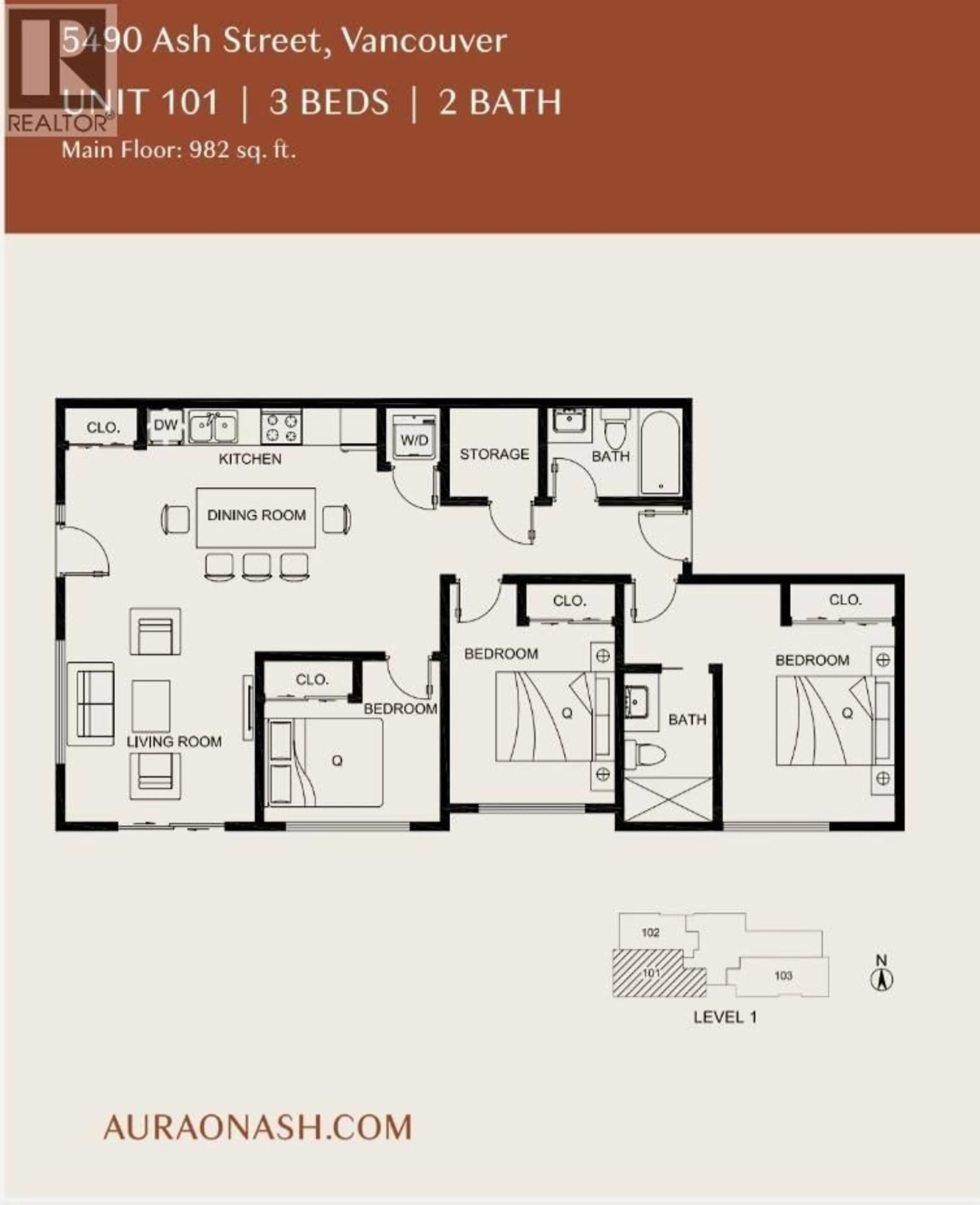 Floor plan for 103 - 5490 ASH STREET, Vancouver British Columbia V5Z3G6