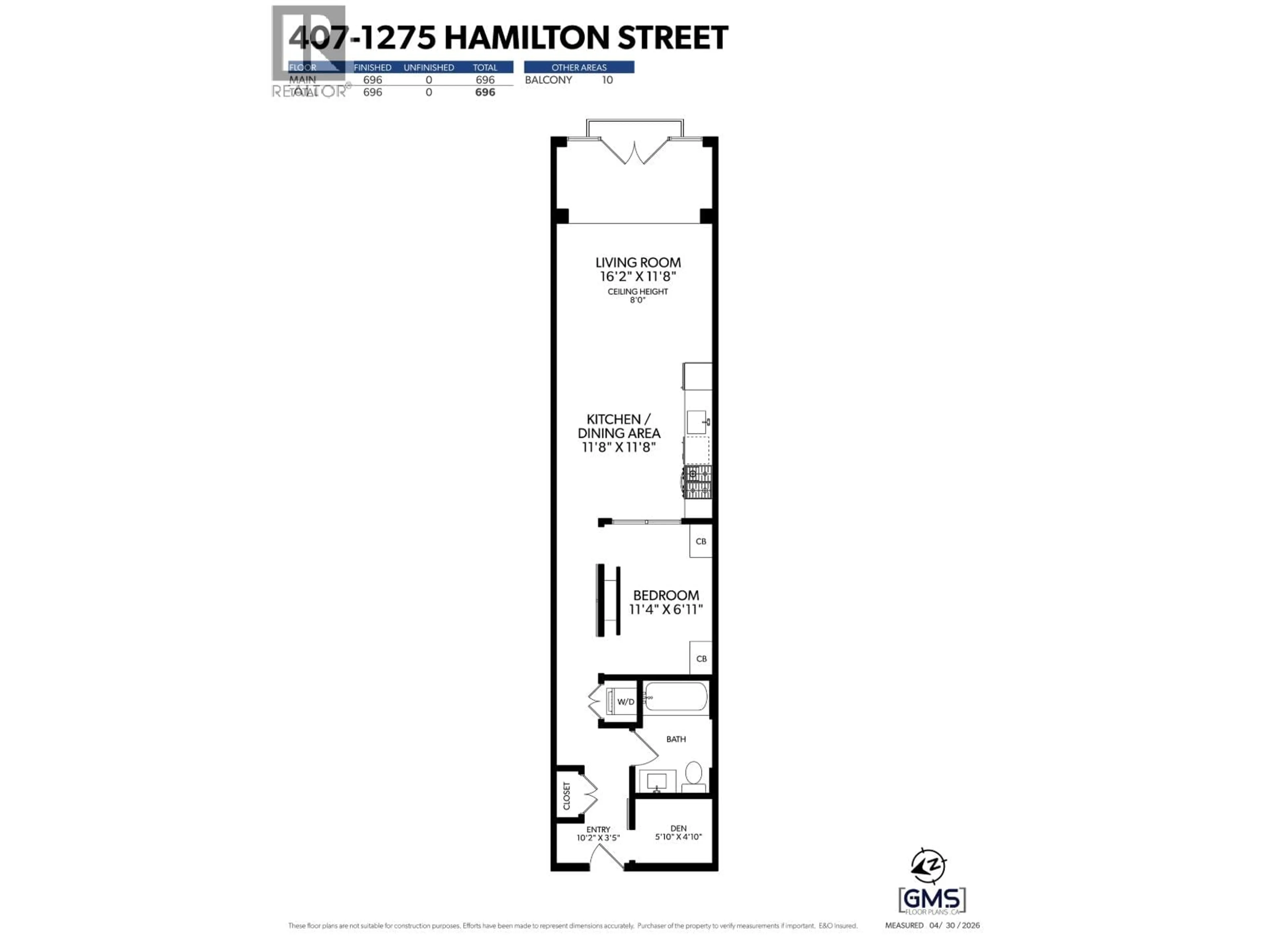 Floor plan for 407 - 1275 HAMILTON STREET, Vancouver British Columbia V6B1E2