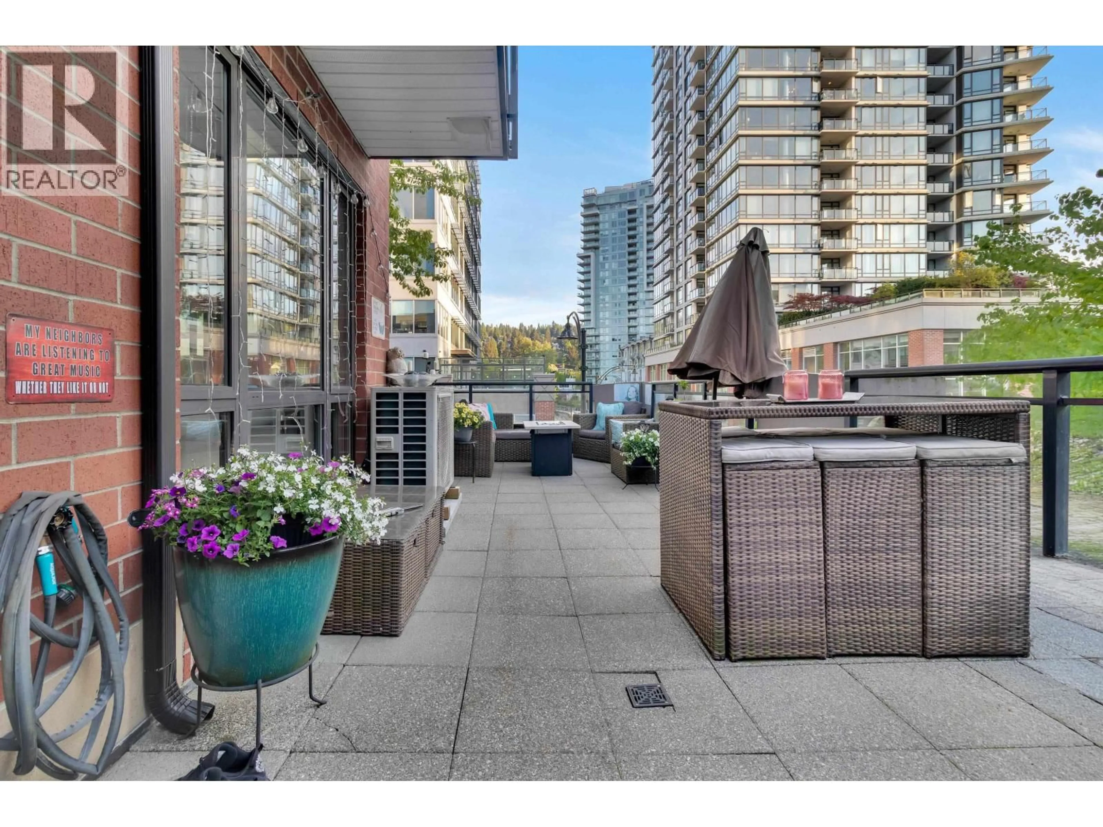 Patio, city buildings view from balcony for 13 - 130 BREW STREET, Port Moody British Columbia V3H0E3