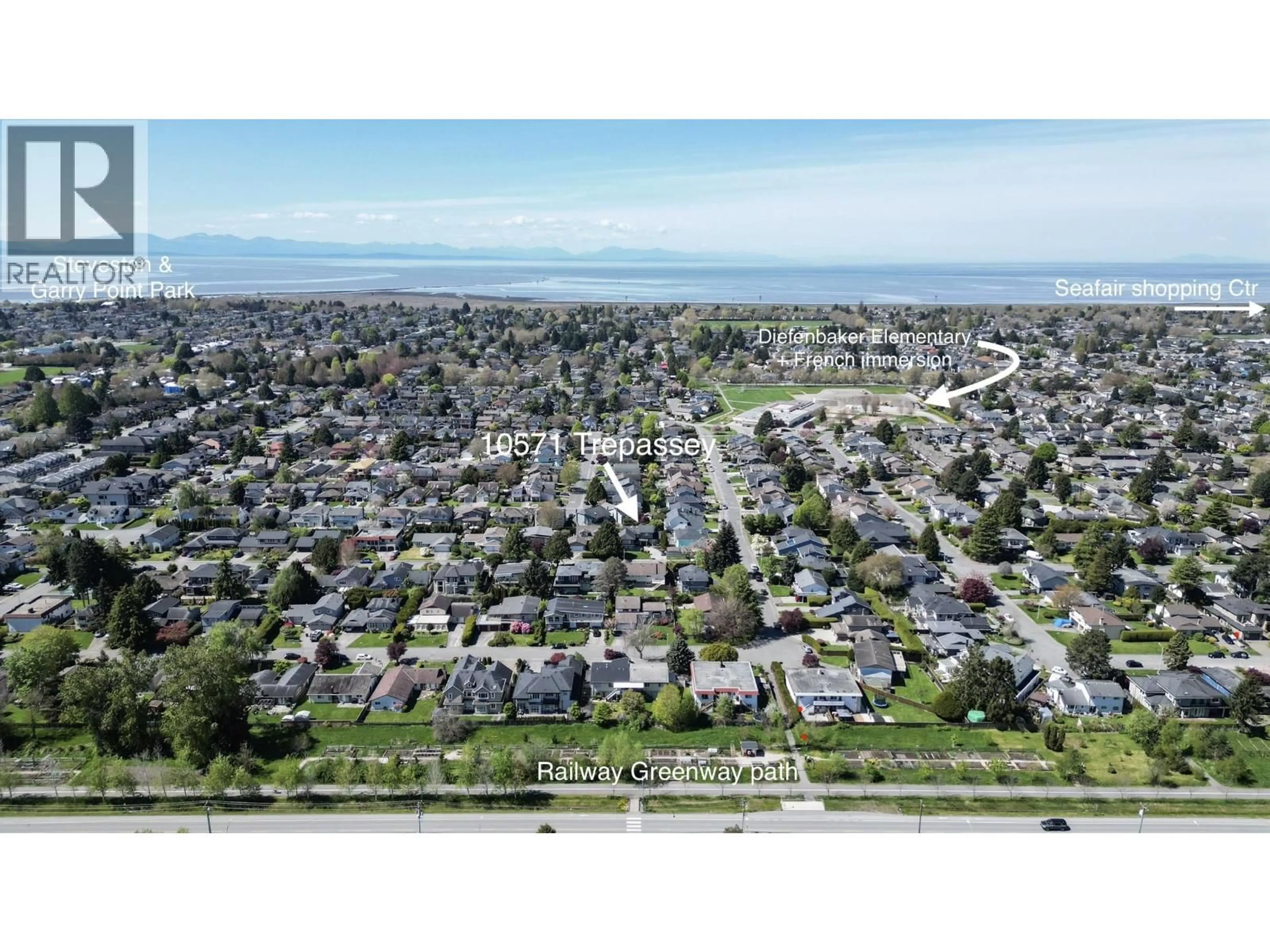 A pic from outside/outdoor area/front of a property/back of a property/a pic from drone, street for 10571 TREPASSEY DRIVE, Richmond British Columbia V7E4K8