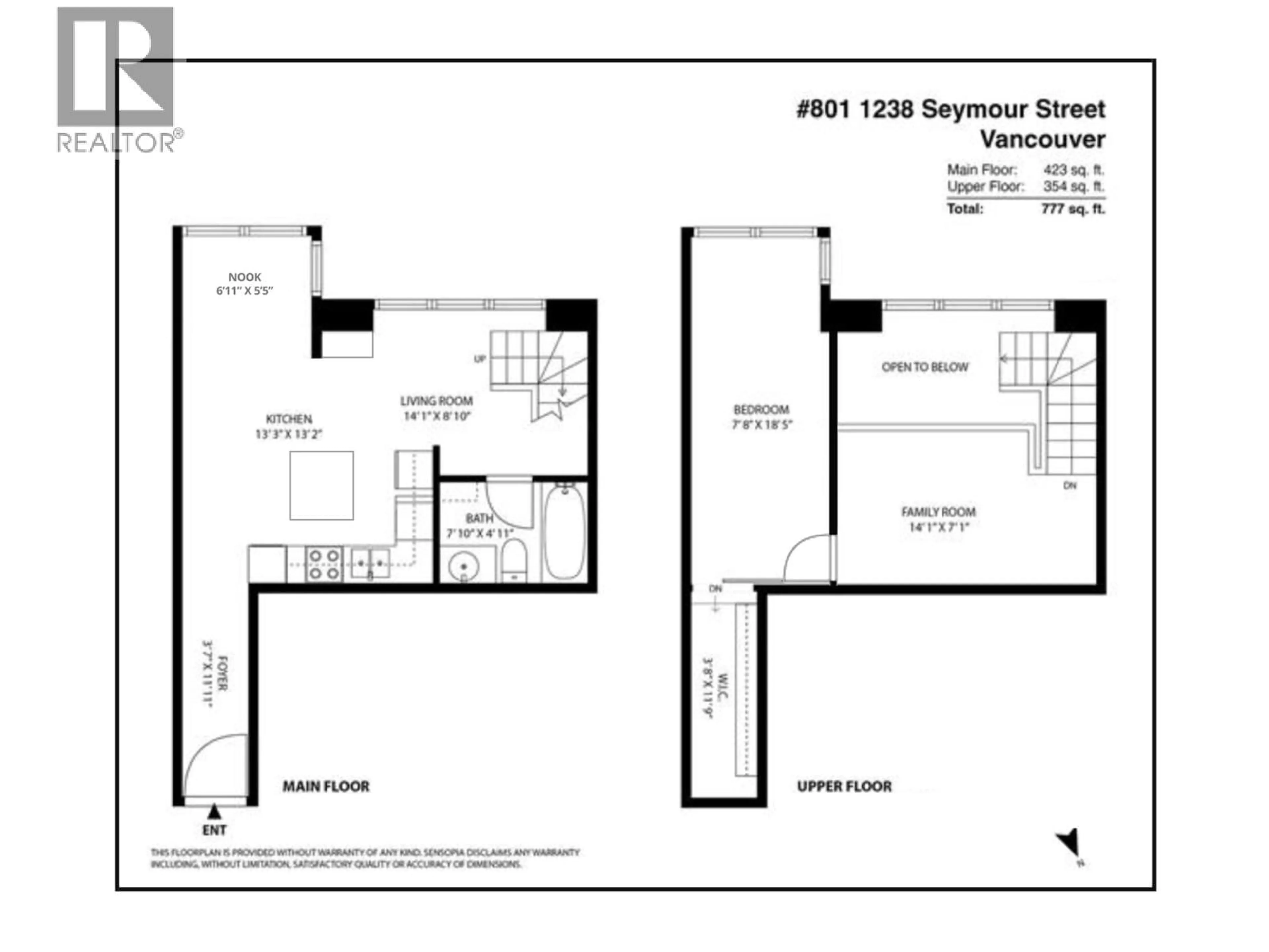 Floor plan for 801 - 1238 SEYMOUR STREET, Vancouver British Columbia V6B6J3