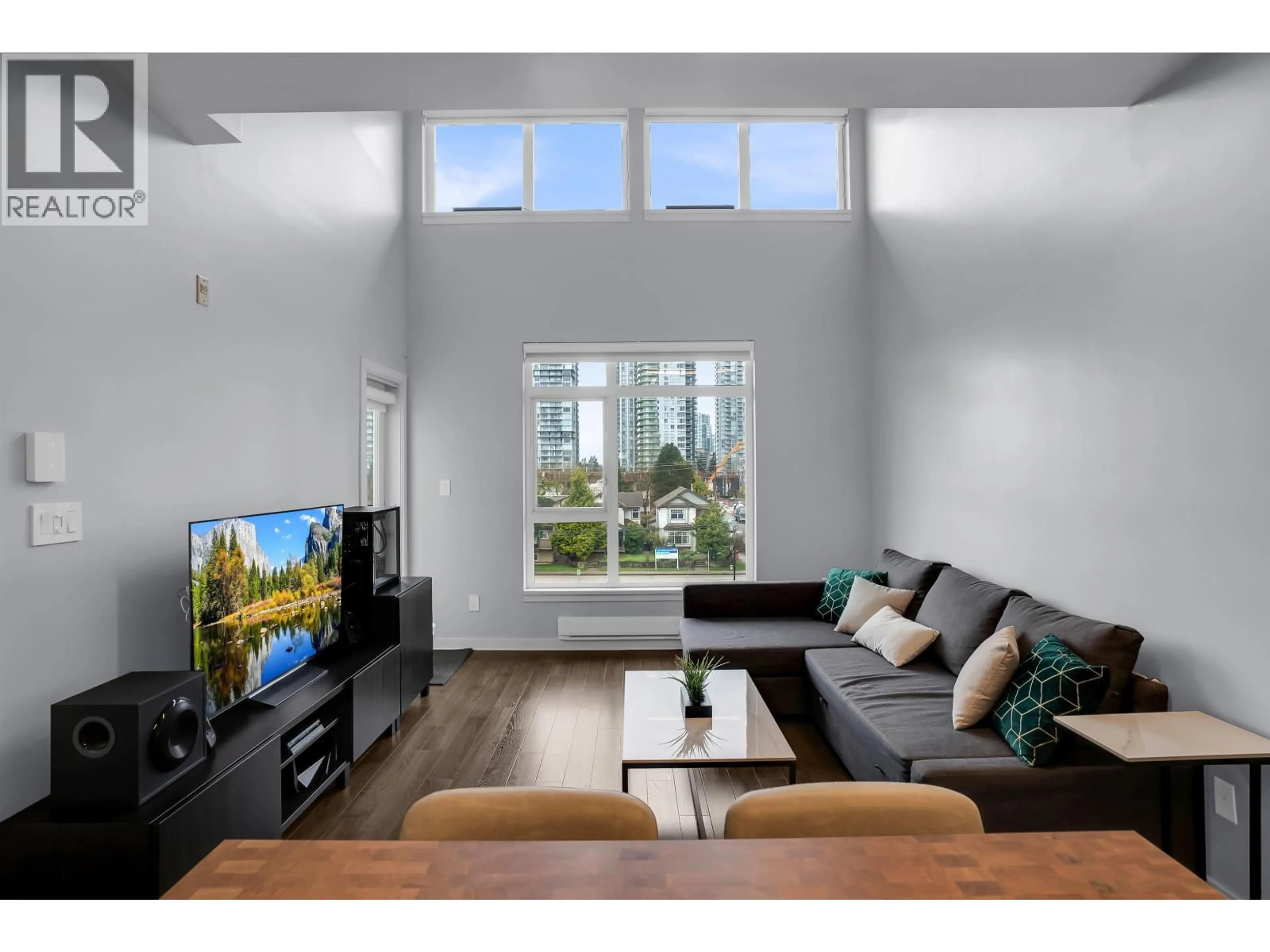 Living room with furniture, wood/laminate floor for PH5 - 5248 GRIMMER STREET, Burnaby British Columbia V5H0E1