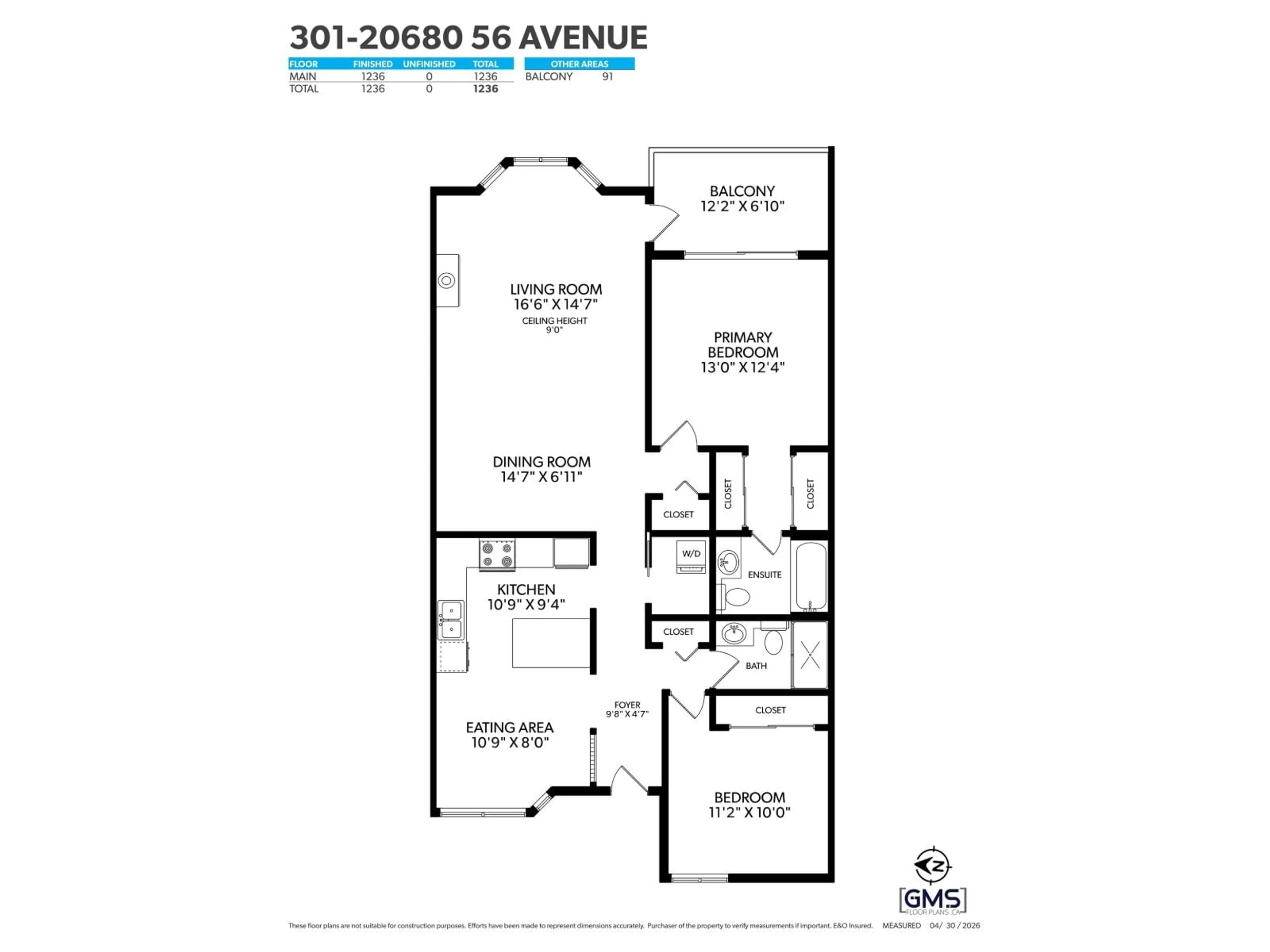 Floor plan for 301 - 20680 56 AVENUE, Langley British Columbia V3A7R8