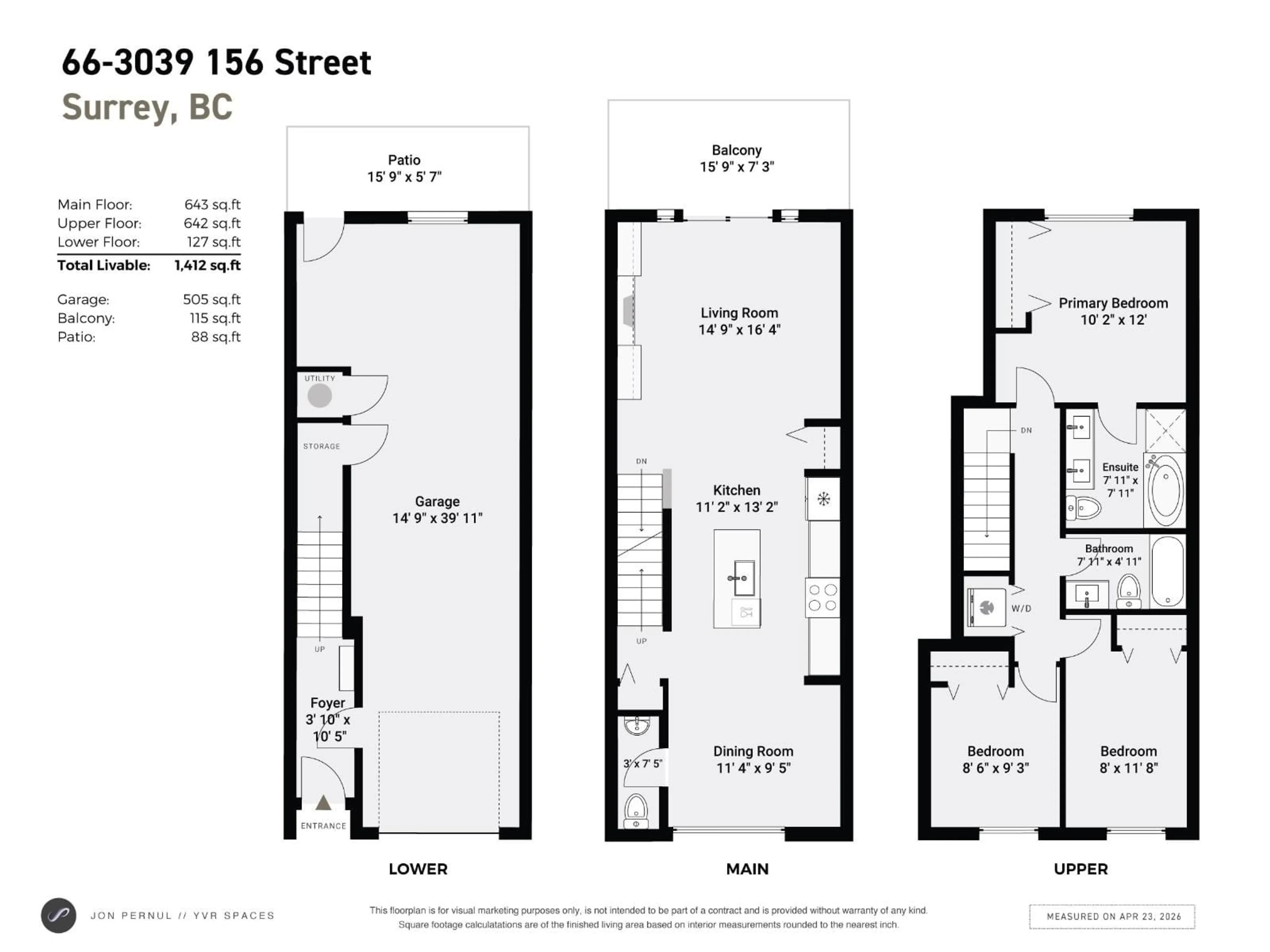 Floor plan for 66 - 3039 156 STREET, Surrey British Columbia V3Z6T5