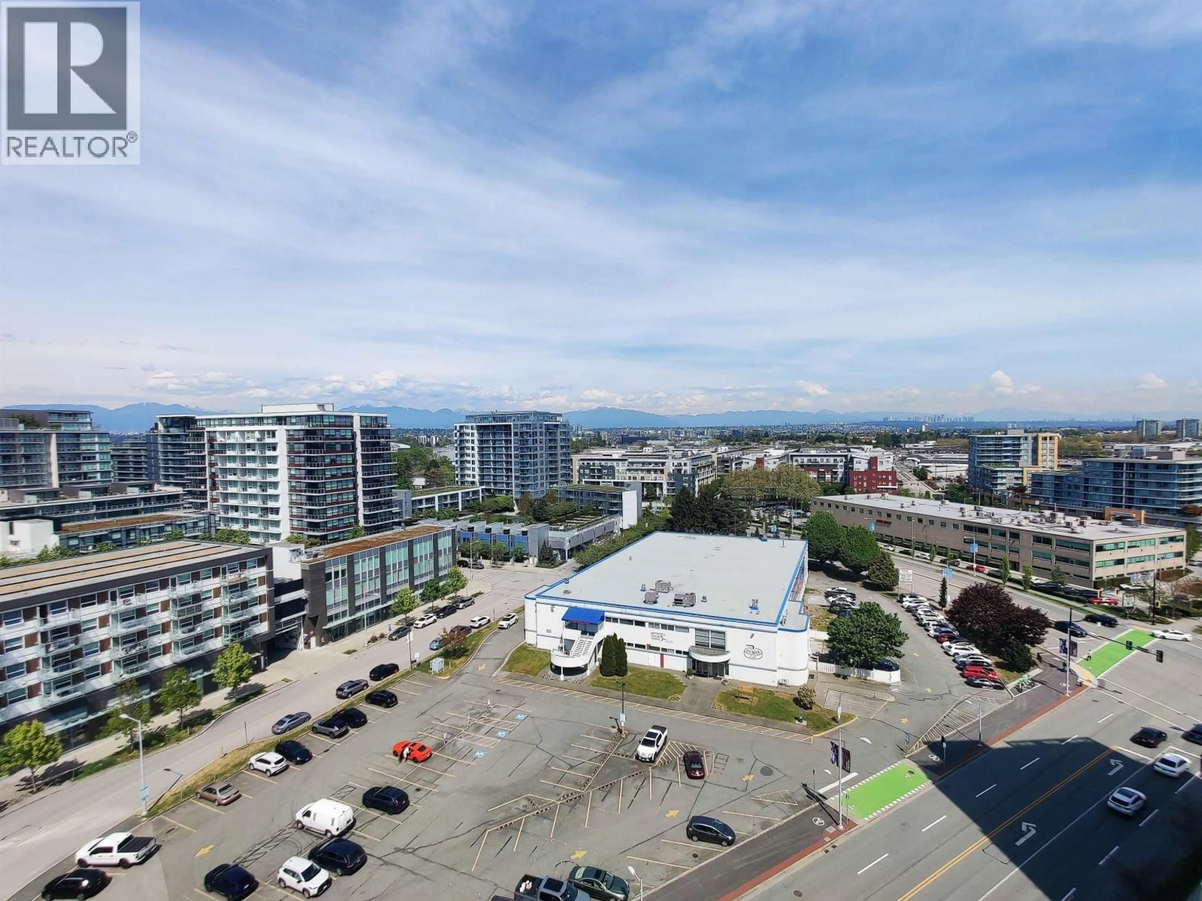 A pic from outside/outdoor area/front of a property/back of a property/a pic from drone, city buildings view from balcony for 1607 - 7468 LANSDOWNE ROAD, Richmond British Columbia V7C0B7