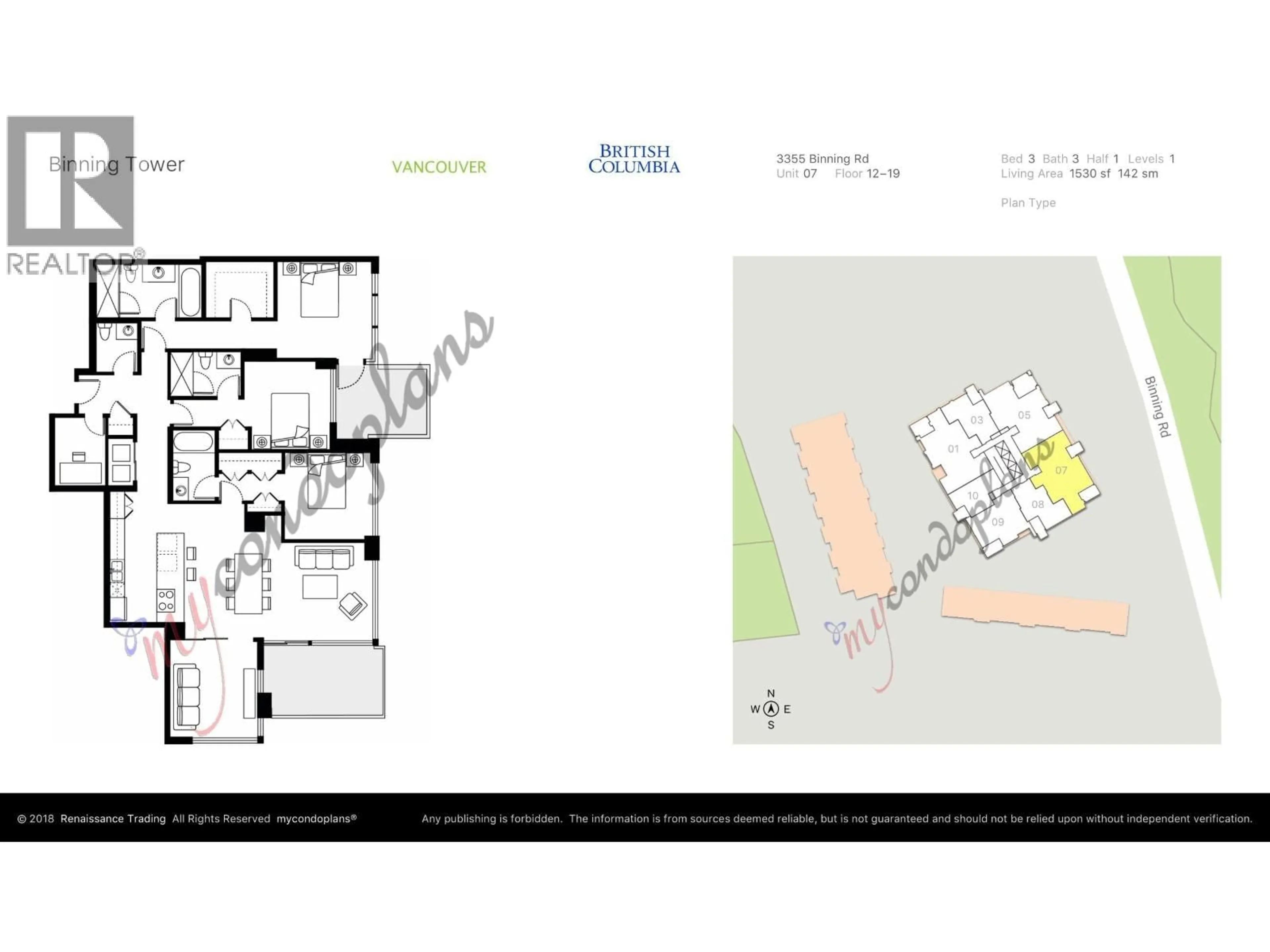 Floor plan for 1907 - 3355 BINNING ROAD, Vancouver British Columbia V6S0J1
