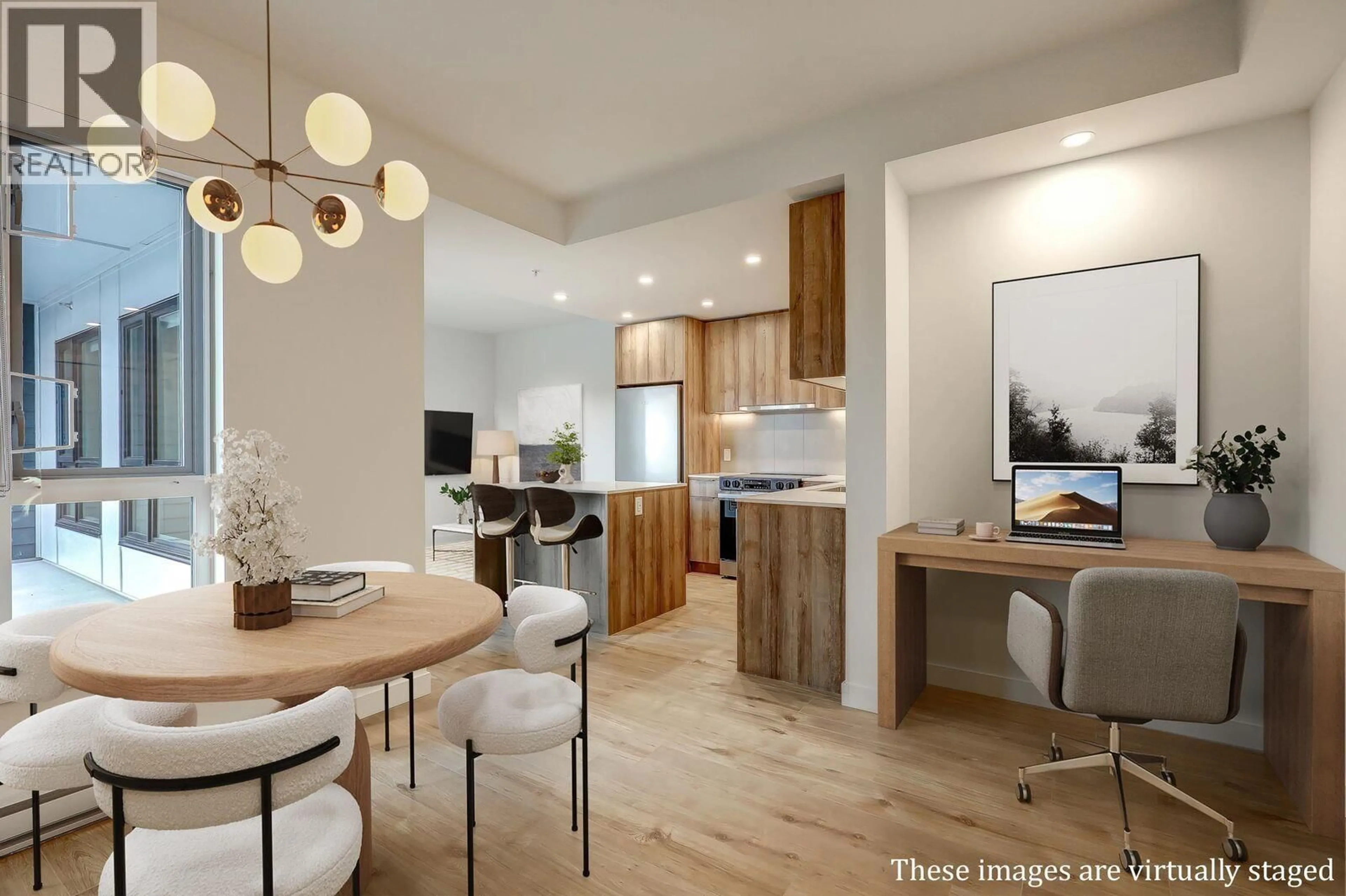 Open concept kitchen, wood/laminate floor for 206 - 3594 MALSUM DRIVE, North Vancouver British Columbia V7G0B5