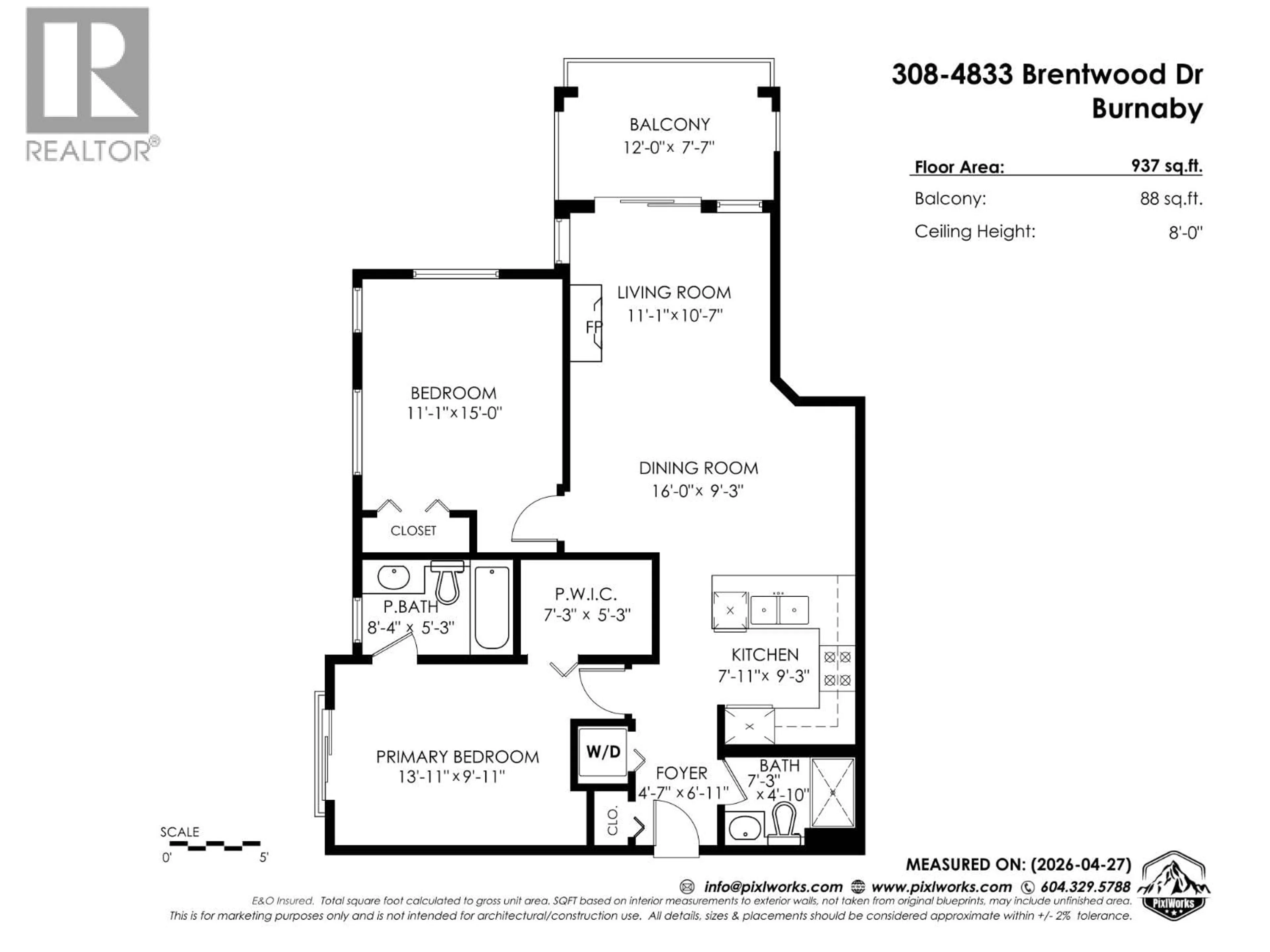 Floor plan for 308 - 4833 BRENTWOOD DRIVE, Burnaby British Columbia V5C0C3