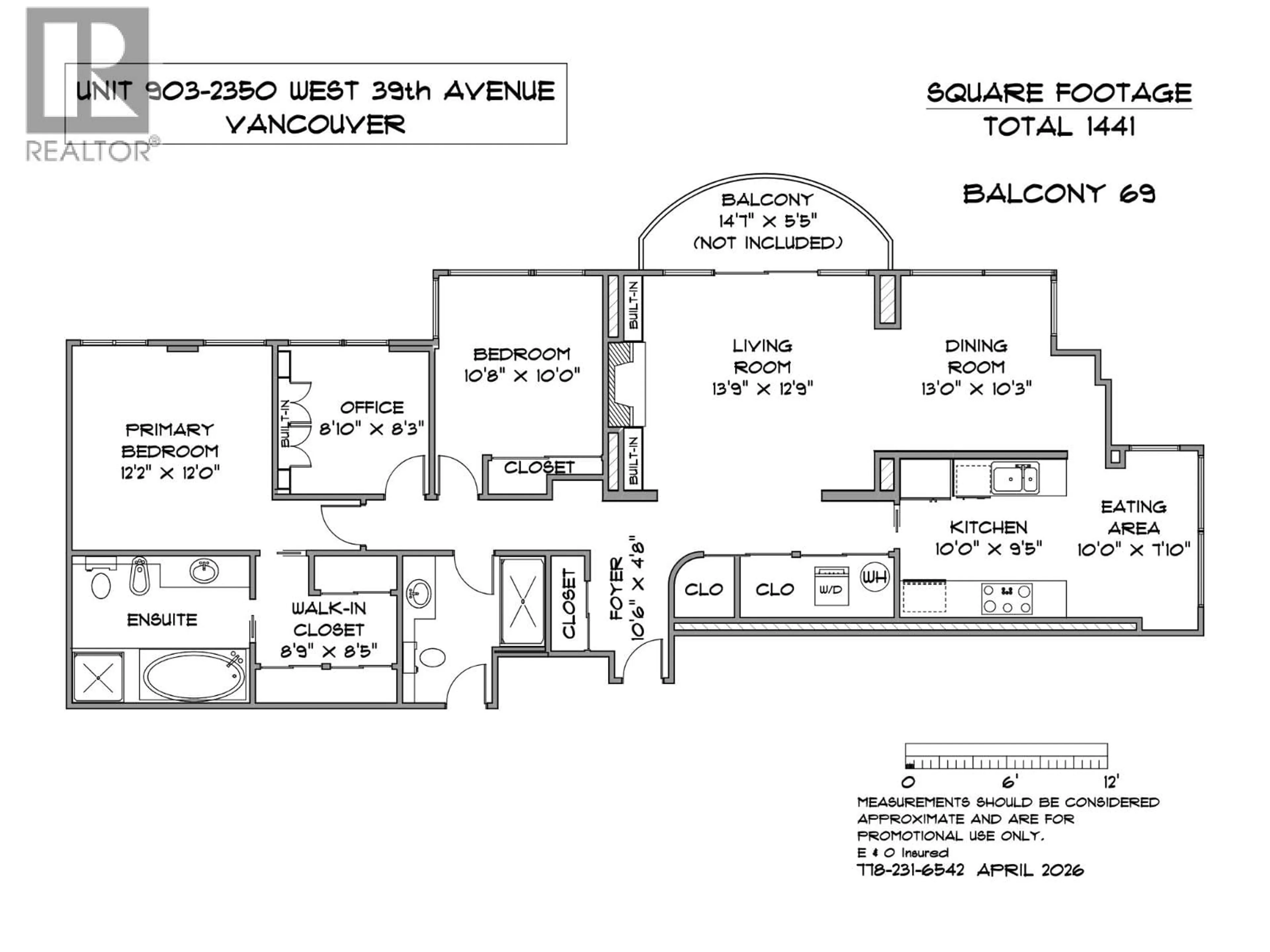 Floor plan for 903 - 2350 39TH AVENUE, Vancouver British Columbia V6M1T9