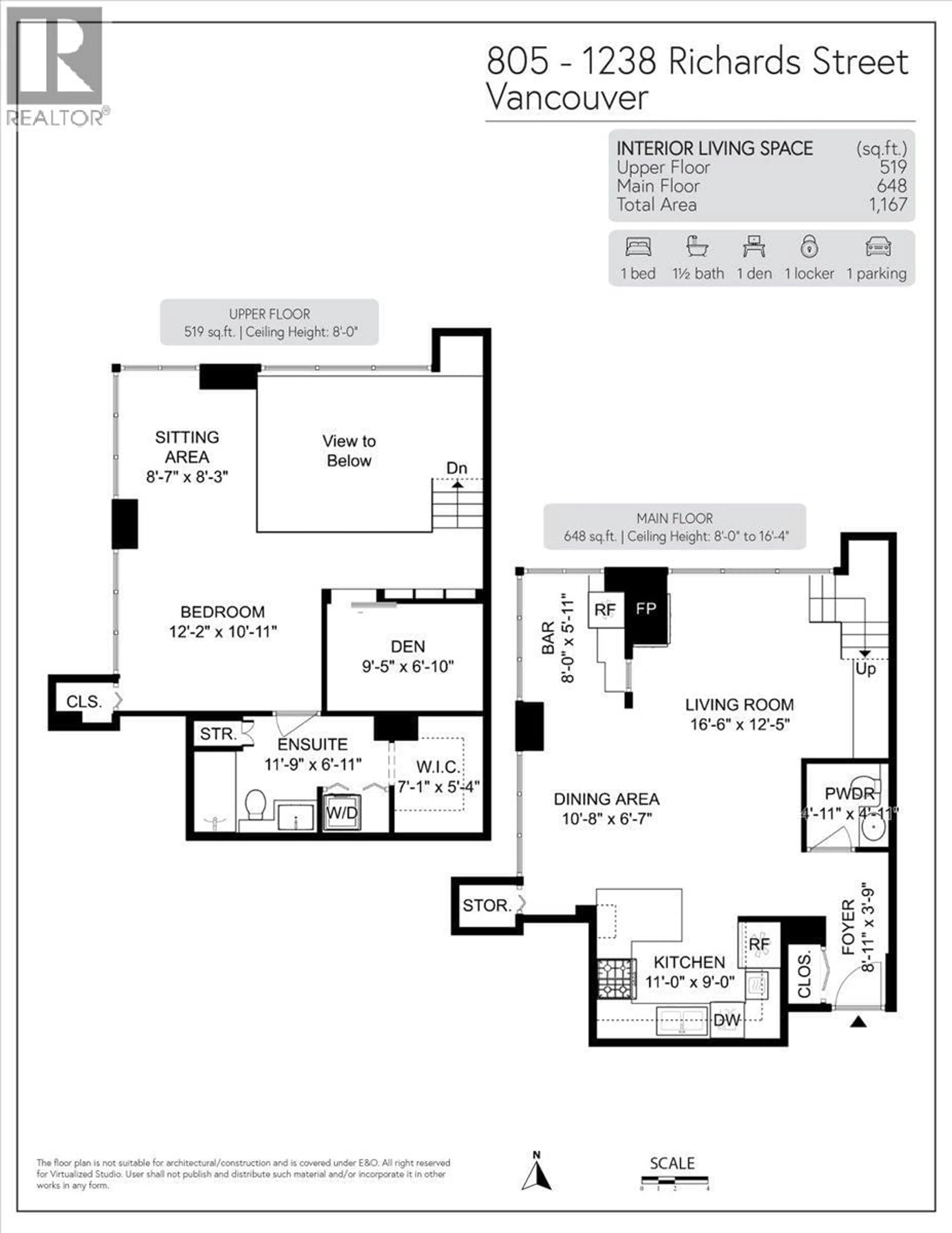 Floor plan for 805 - 1238 RICHARDS STREET, Vancouver British Columbia V6B6M6
