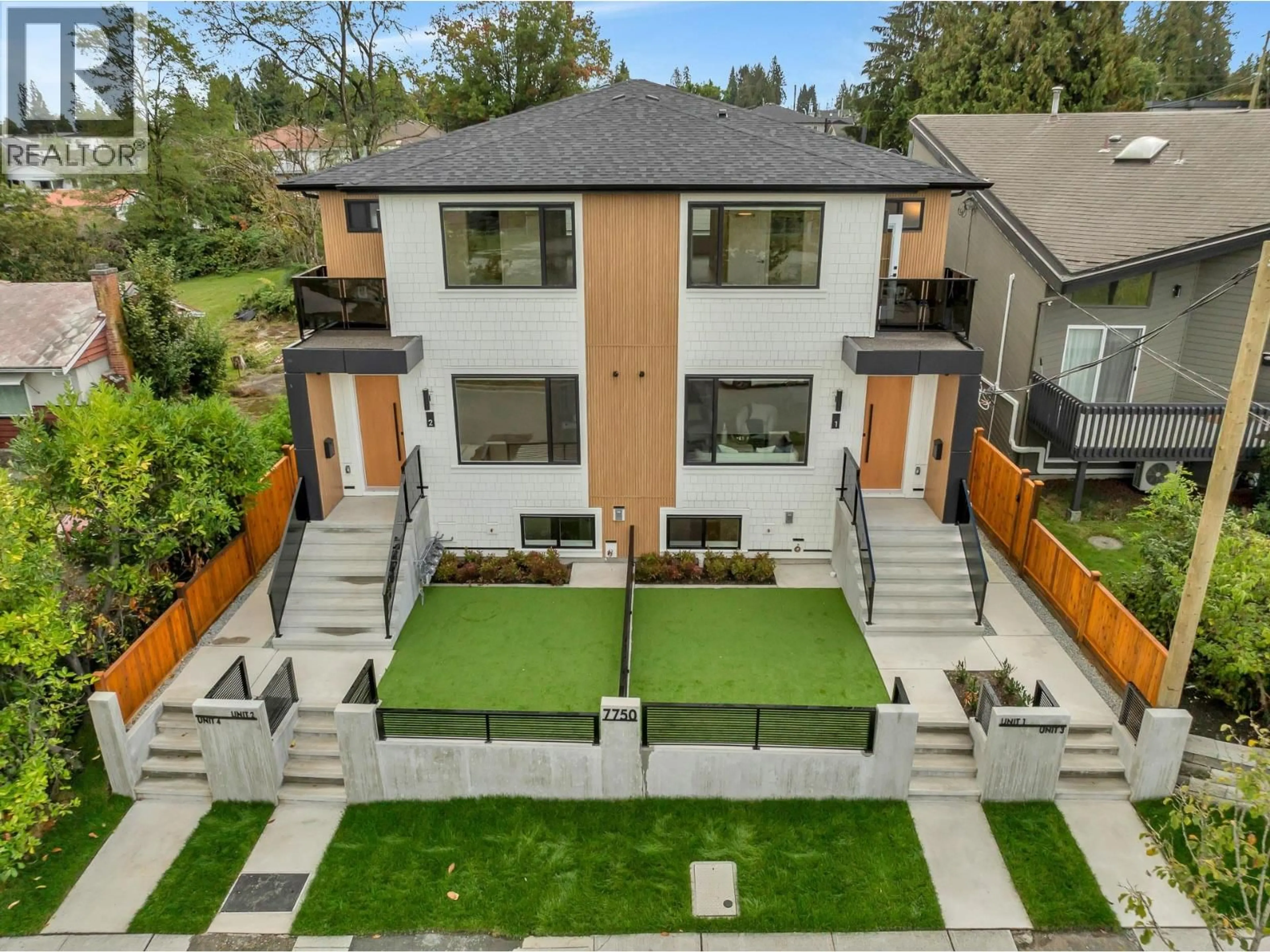 A pic from outside/outdoor area/front of a property/back of a property/a pic from drone, street for 4 - 7750 MAYFIELD STREET, Burnaby British Columbia V5E2J6